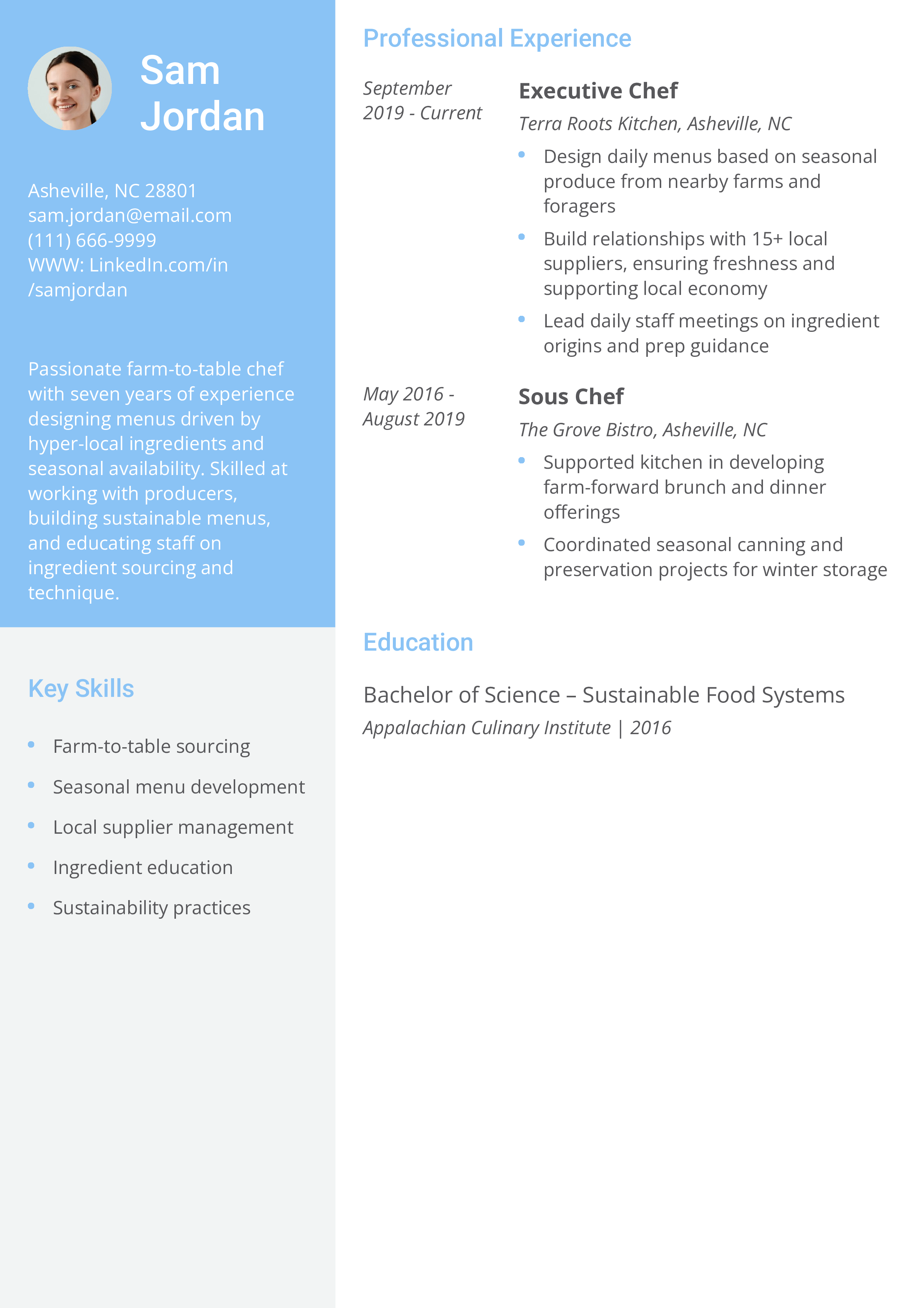 Farm-to-Table Chef Resume Example