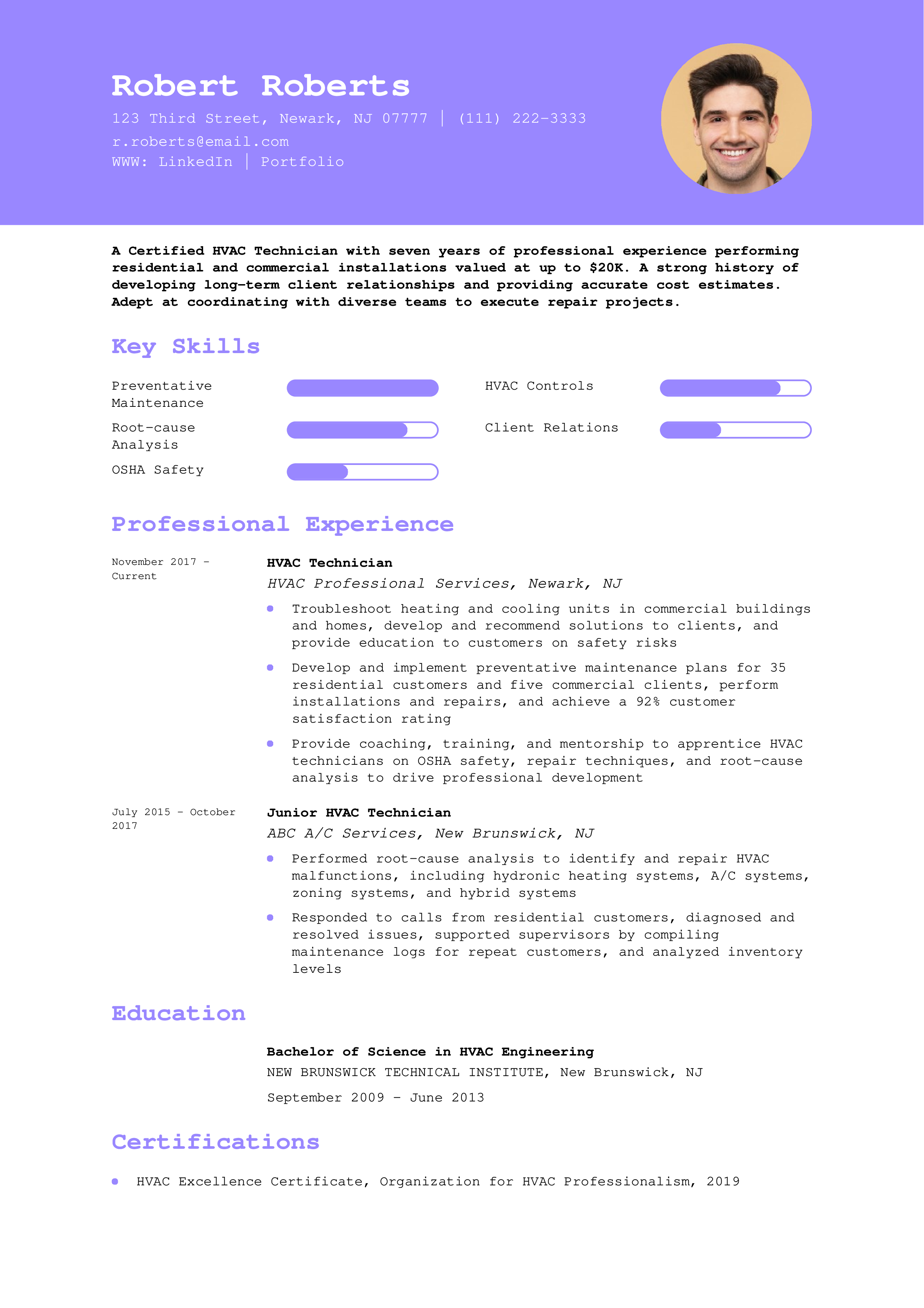 HVAC Technician Resume Example