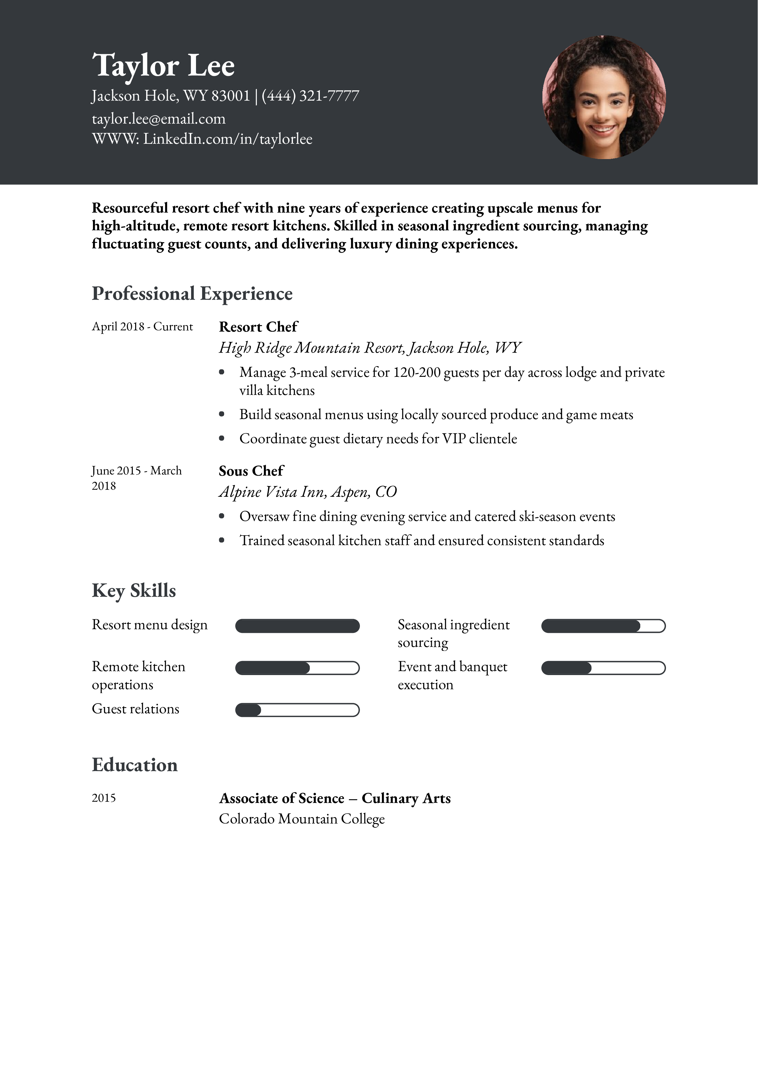 Resort Chef Resume Example