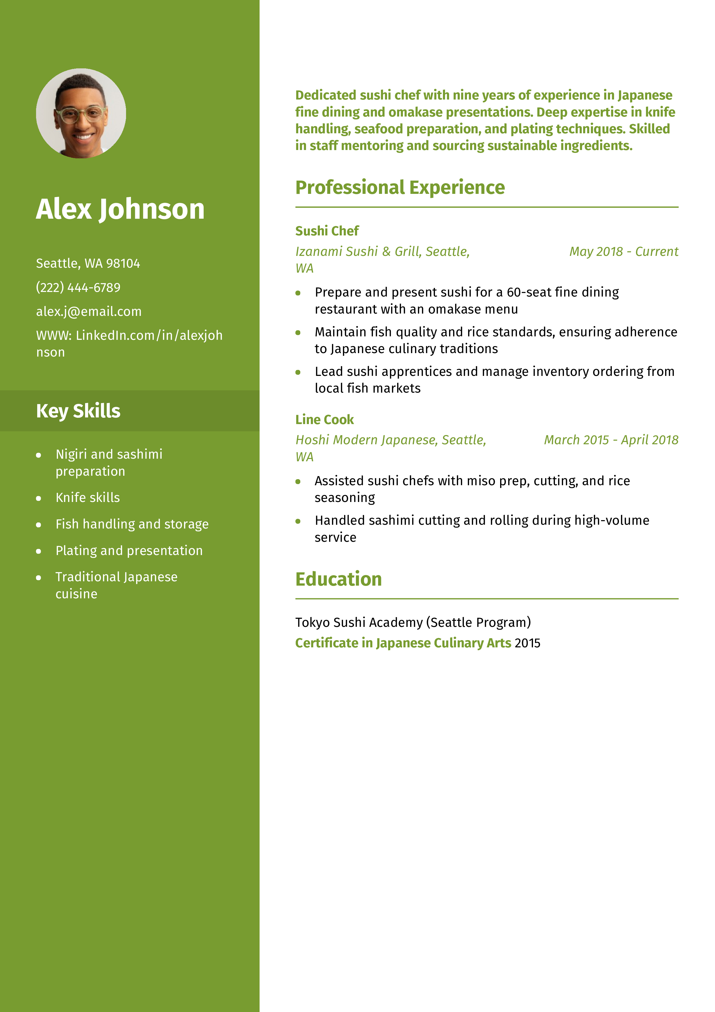 Sushi Chef Resume Example