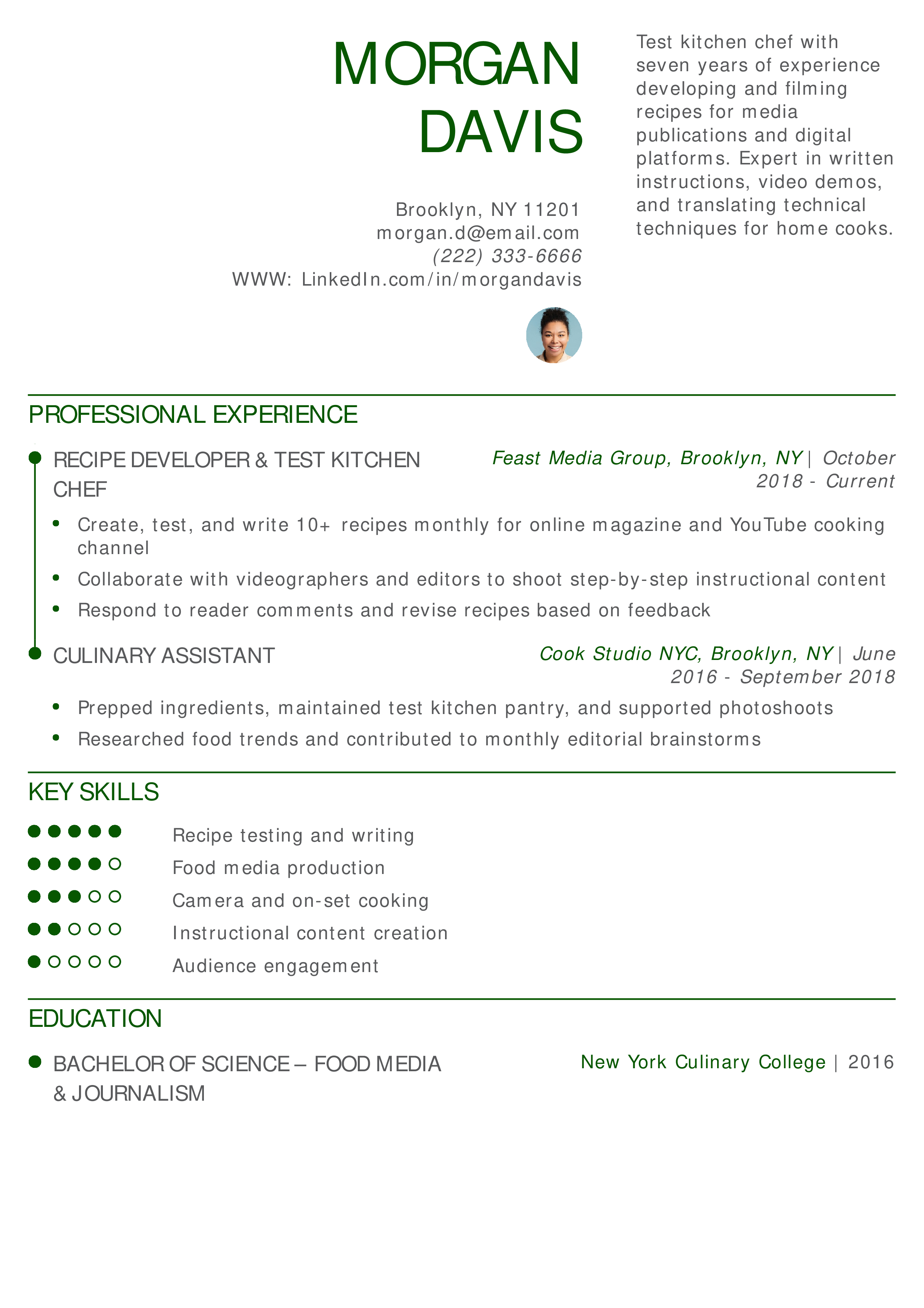 Test Kitchen Chef Resume Example