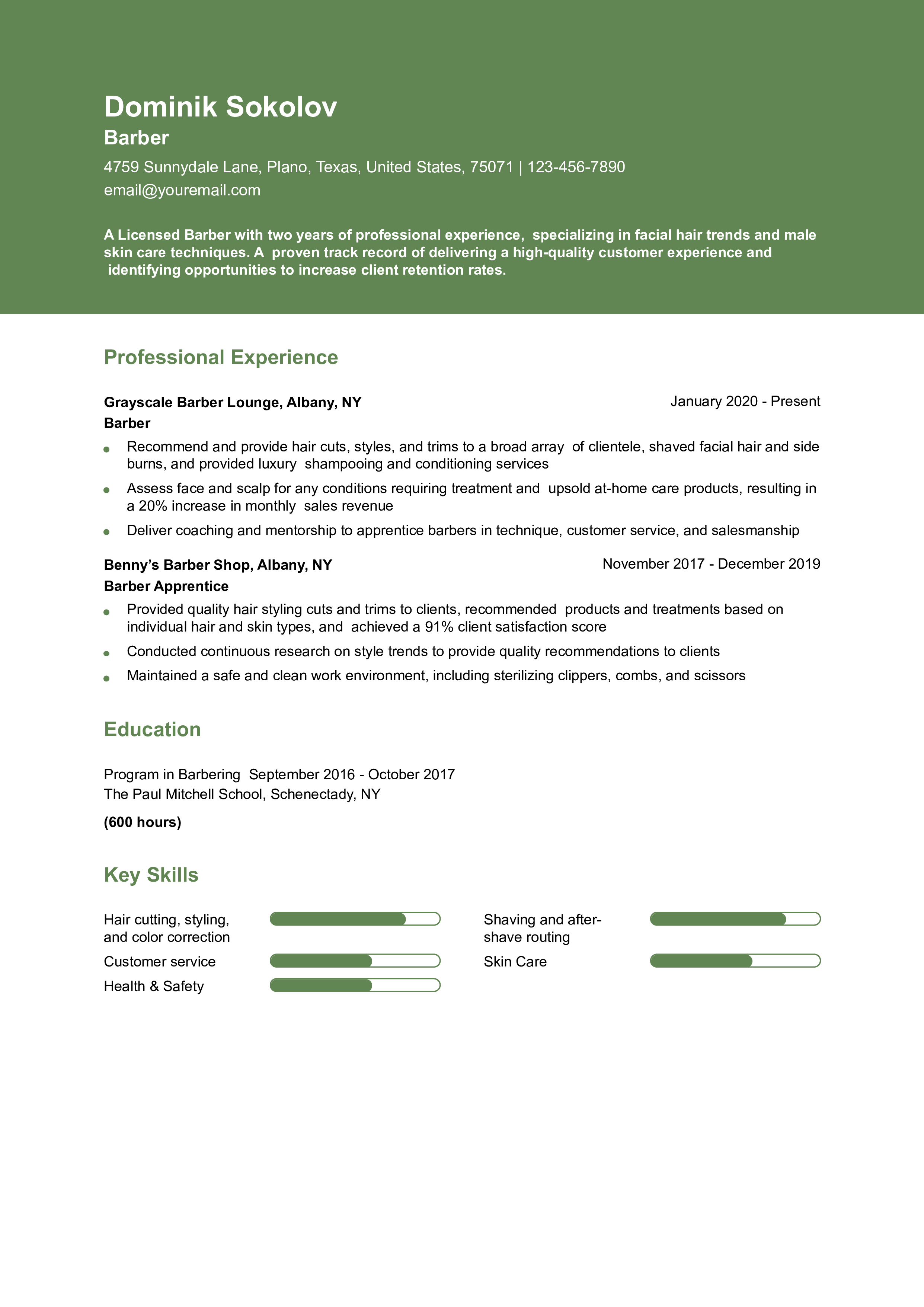 Cosmetology Resume Example
