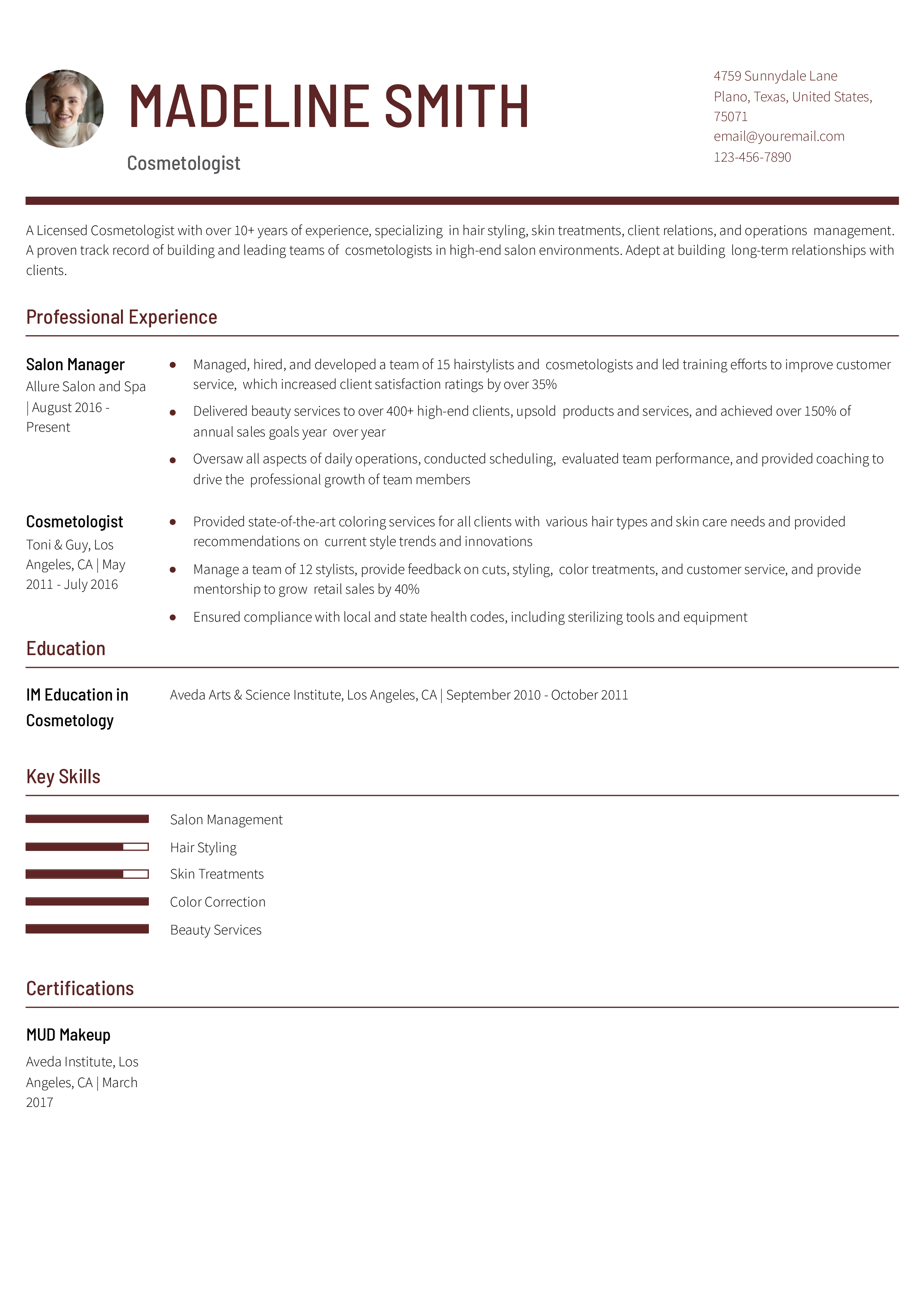 Senior Licensed Cosmetologist Resume Example