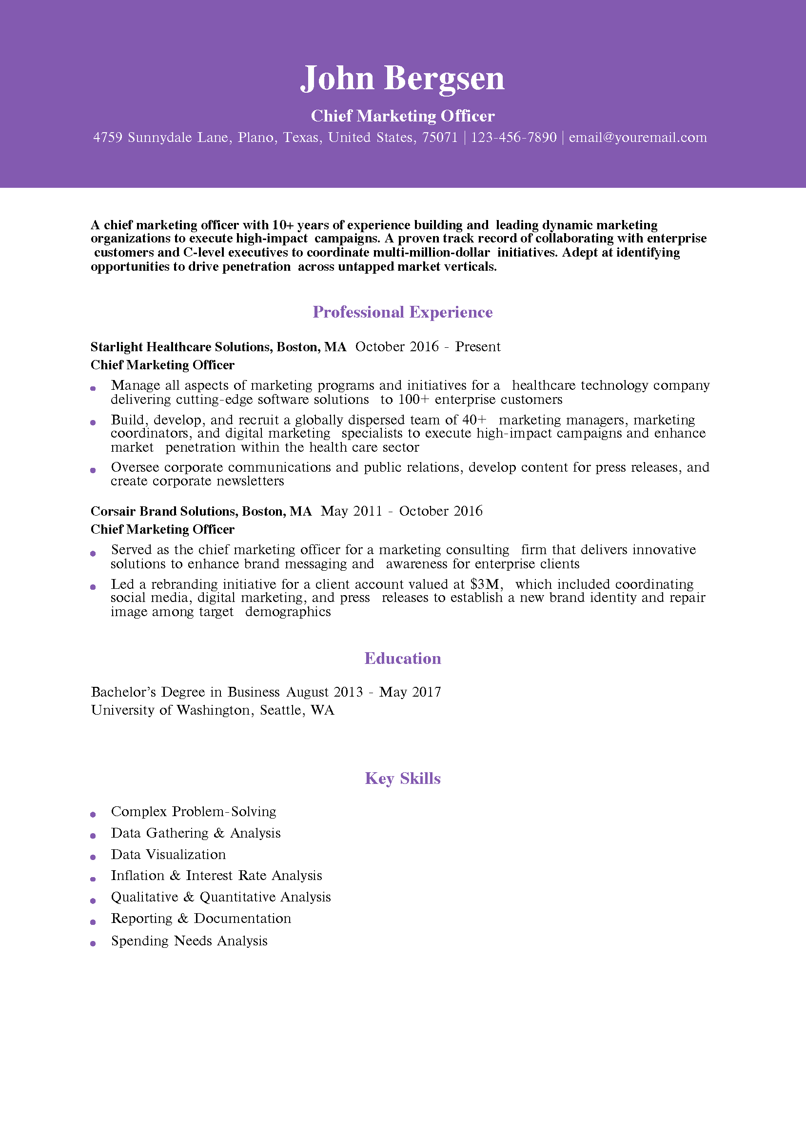 Chief Marketing Officer Resume Example