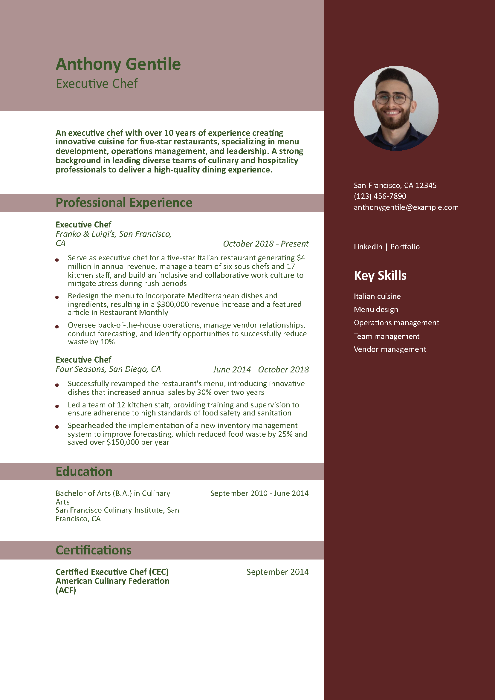 Executive Chef Resume Example