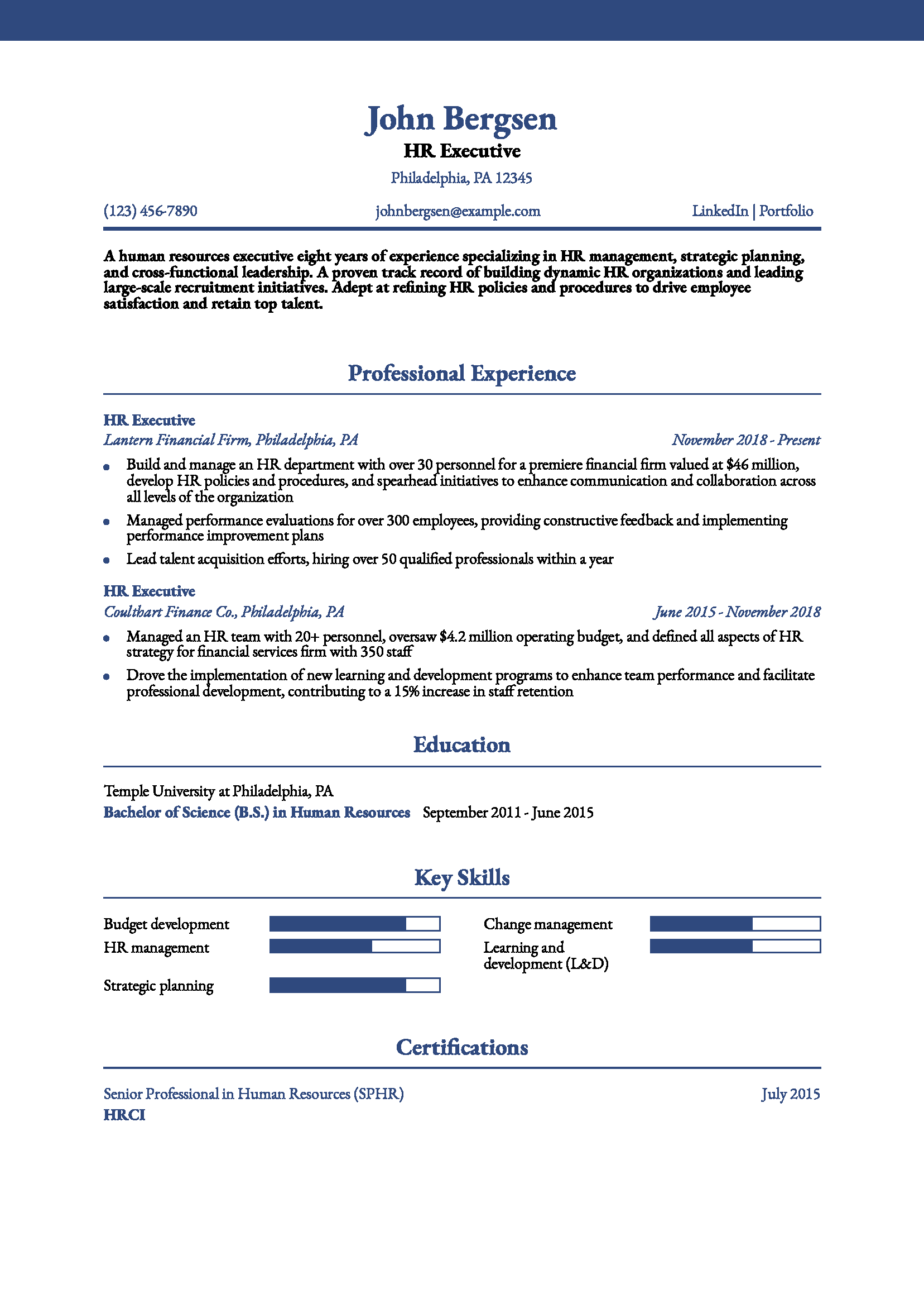 HR Executive Resume Example