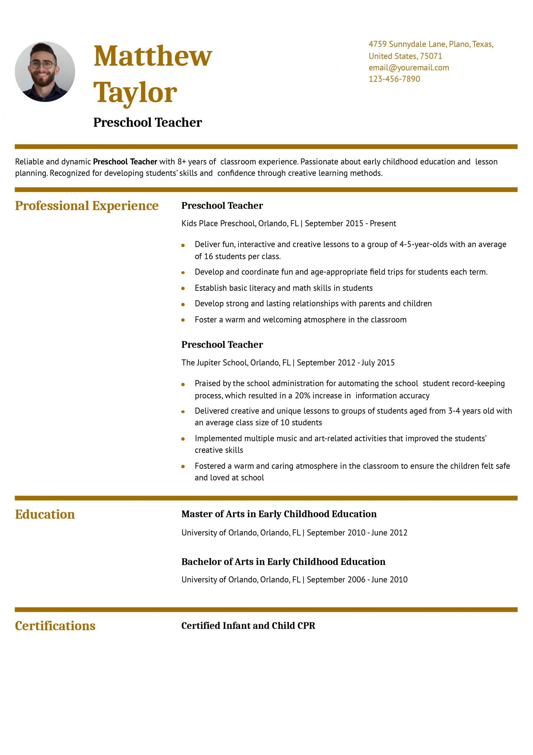 Preschool Teacher Resume Examples and Templates for 2025