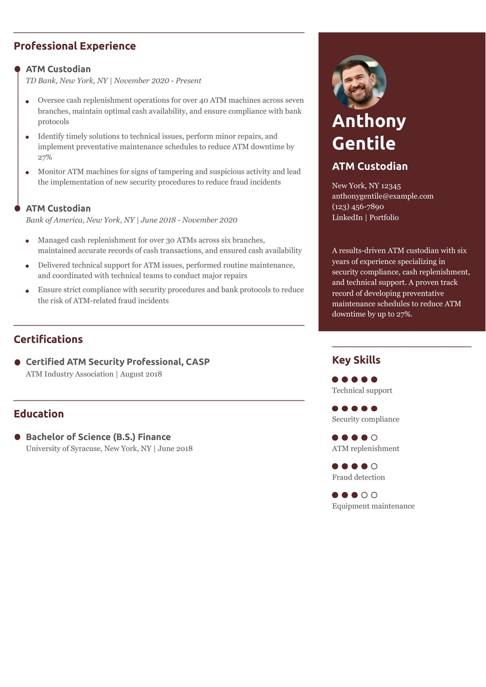 ATM Custodian Resume Example