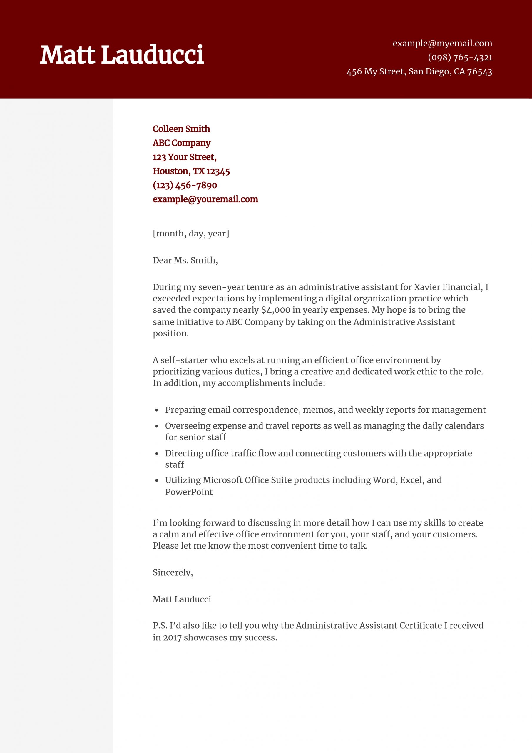 Administrative Assistant Cover Letter Examples and Templates for 2025