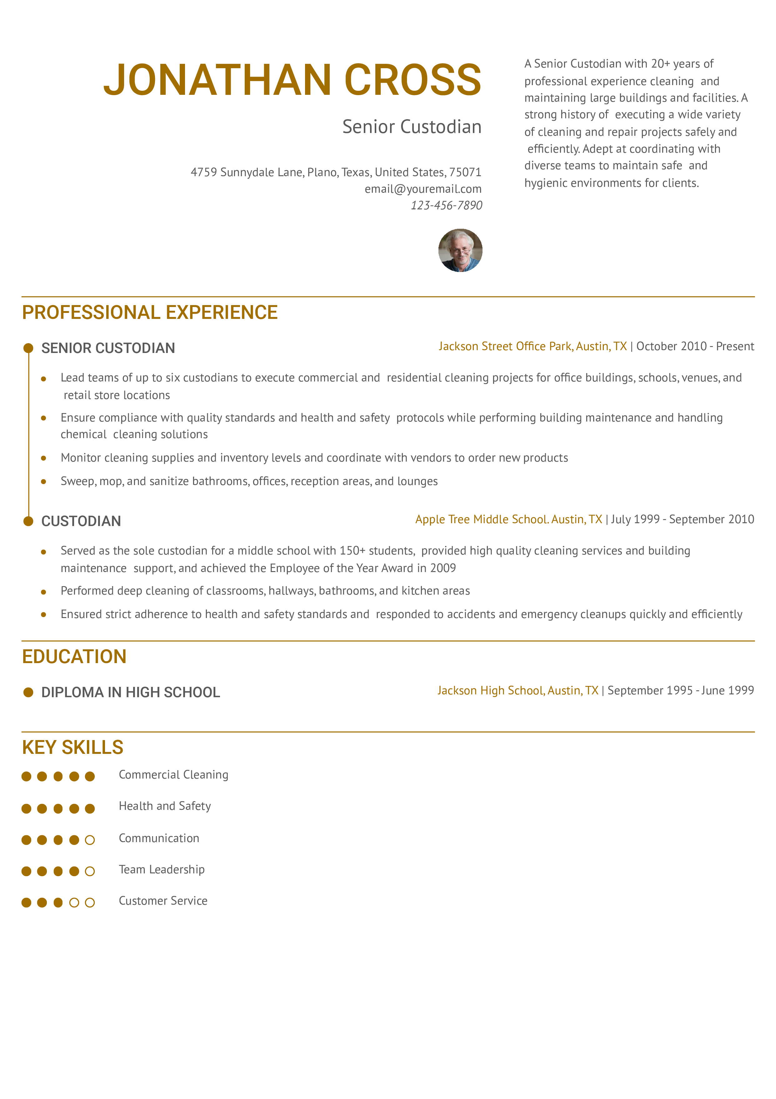 Senior Office Custodian Resume Example