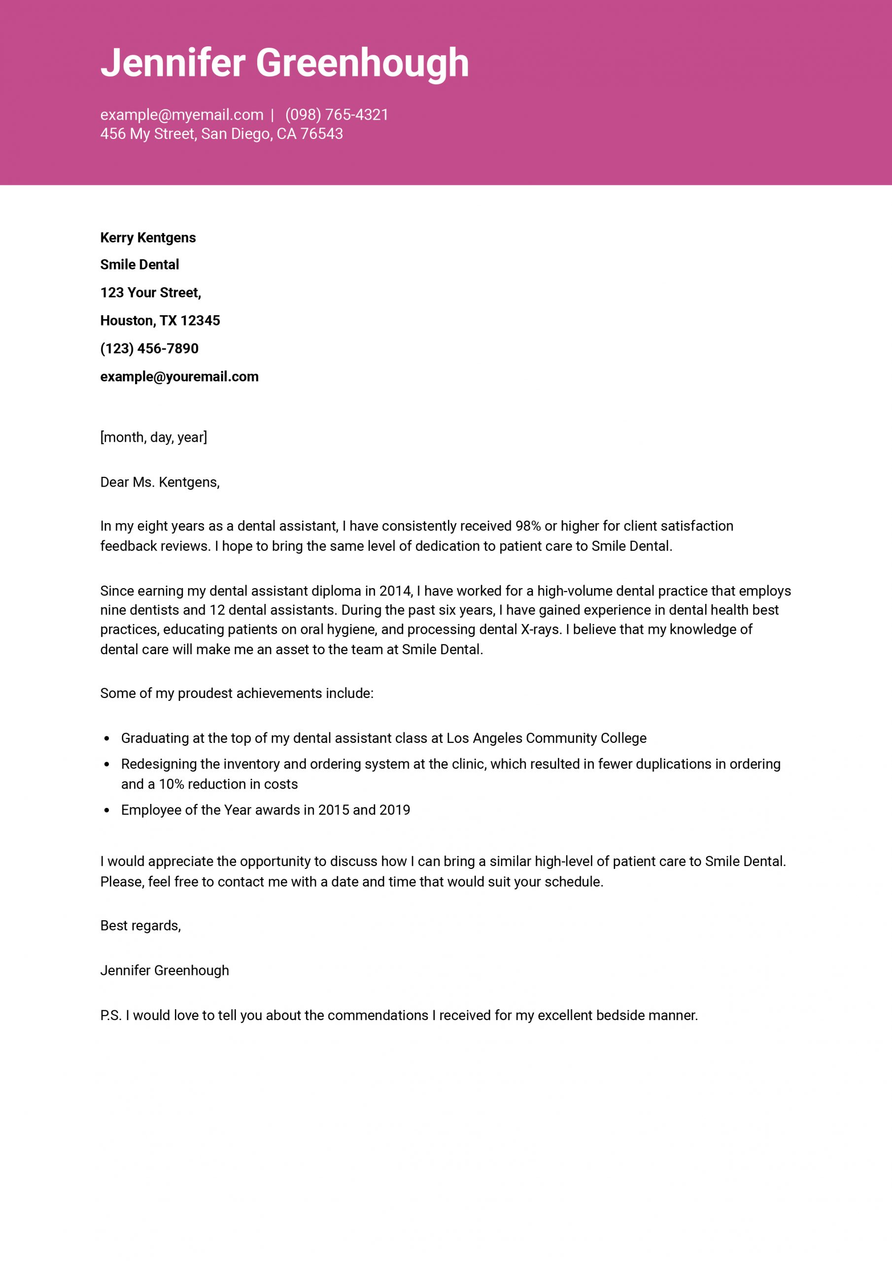 Dental Assistant Cover Letter Examples and Templates for 2025