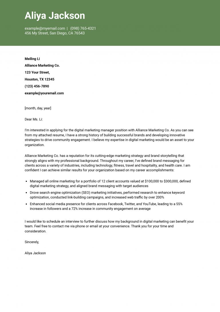 Marketing Cover Letter Examples And Templates For 2025 ResumeBuilder Com Marketing Example 2 768x1086