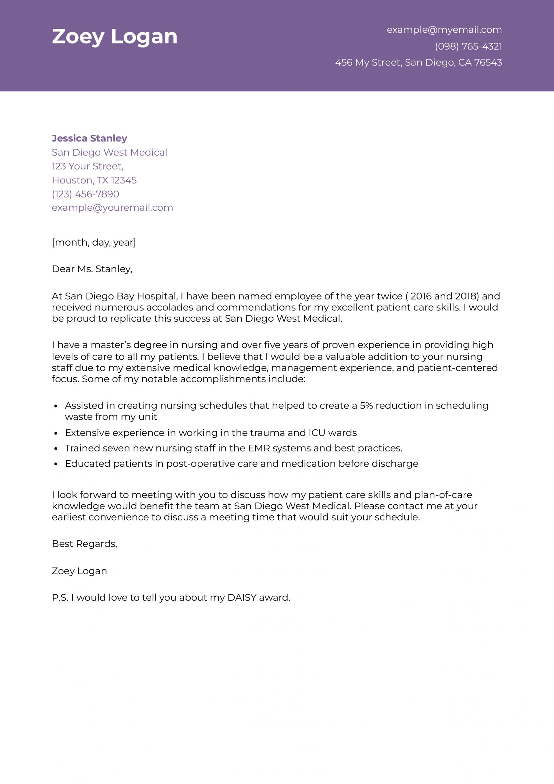 Nursing Cover Letter Example