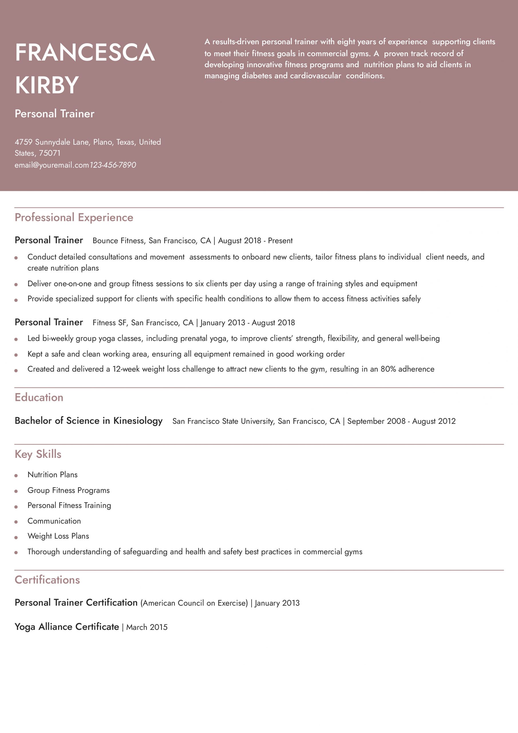 Personal Trainer Resume Examples and Templates for 2025