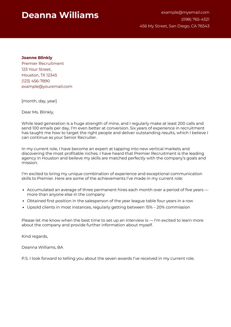 Recruiter Cover Letter Examples and Templates for 2025 