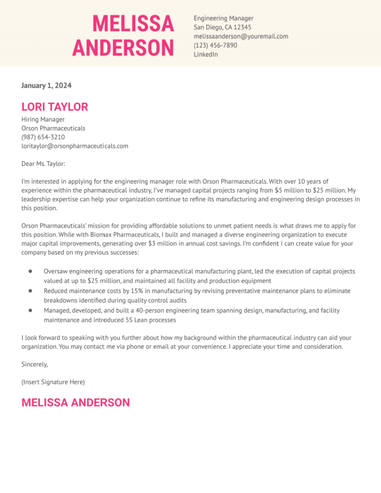 Mechanical Engineer Cover Letter Examples and Templates for 2024 ...