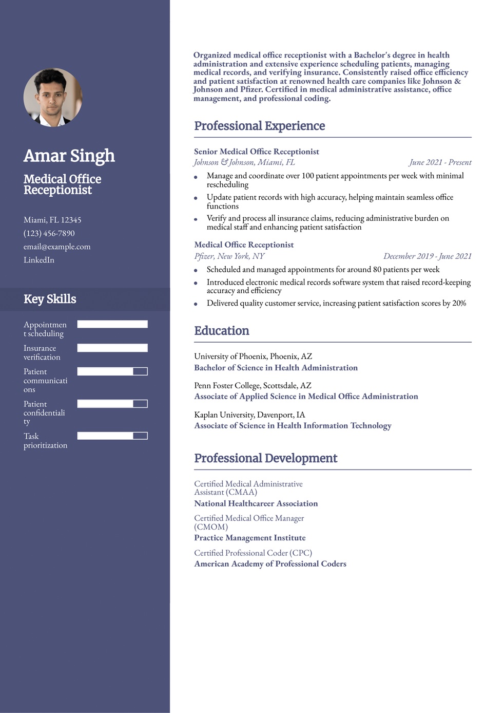 Medical Receptionist Resume Example