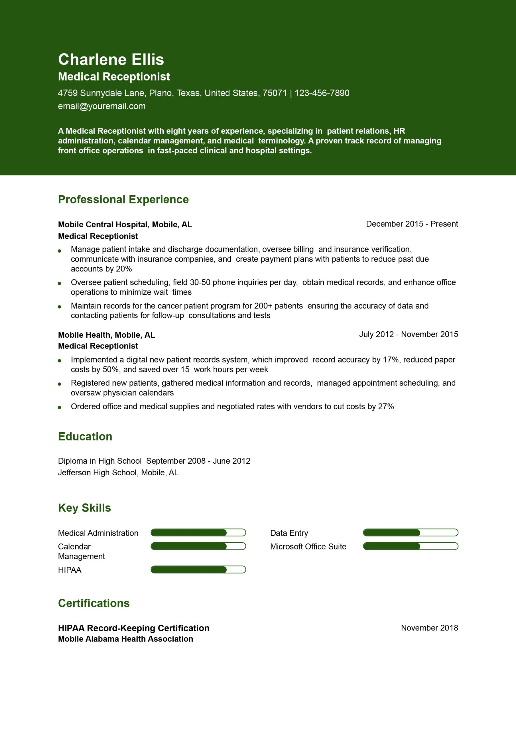 Medical Receptionist Resume Examples and Templates for 2025