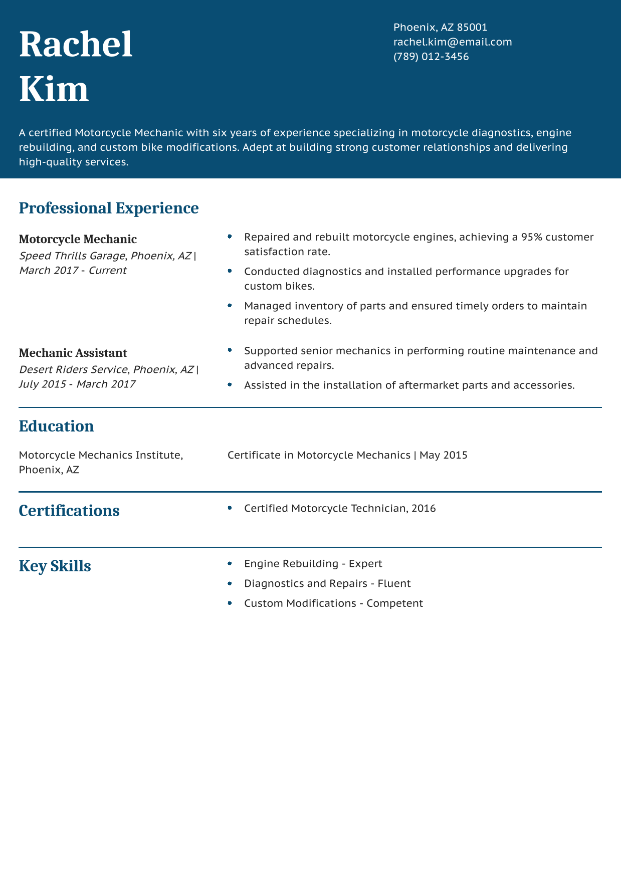 Motorcycle Mechanic Resume Example