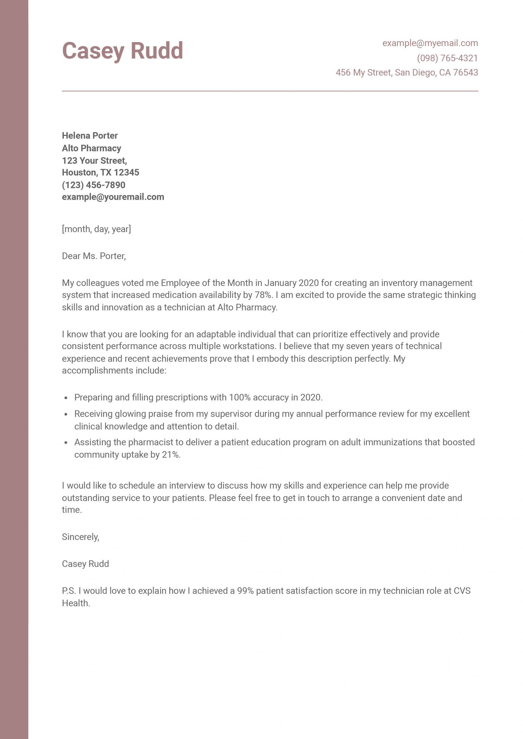 Pharmacy Technician Cover Letter Examples and Templates for 2025