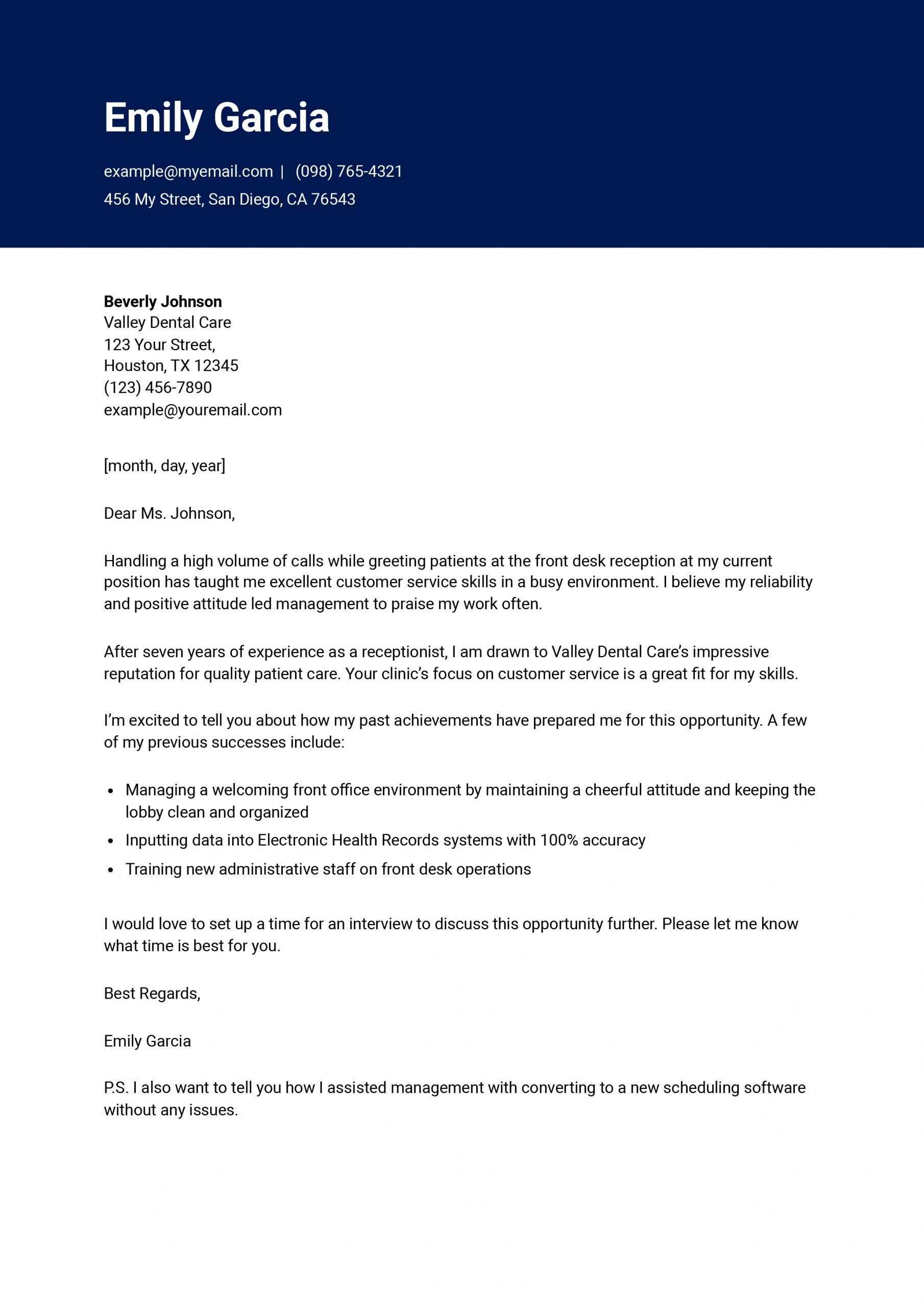 Receptionist Cover Letter Examples and Templates for 2025