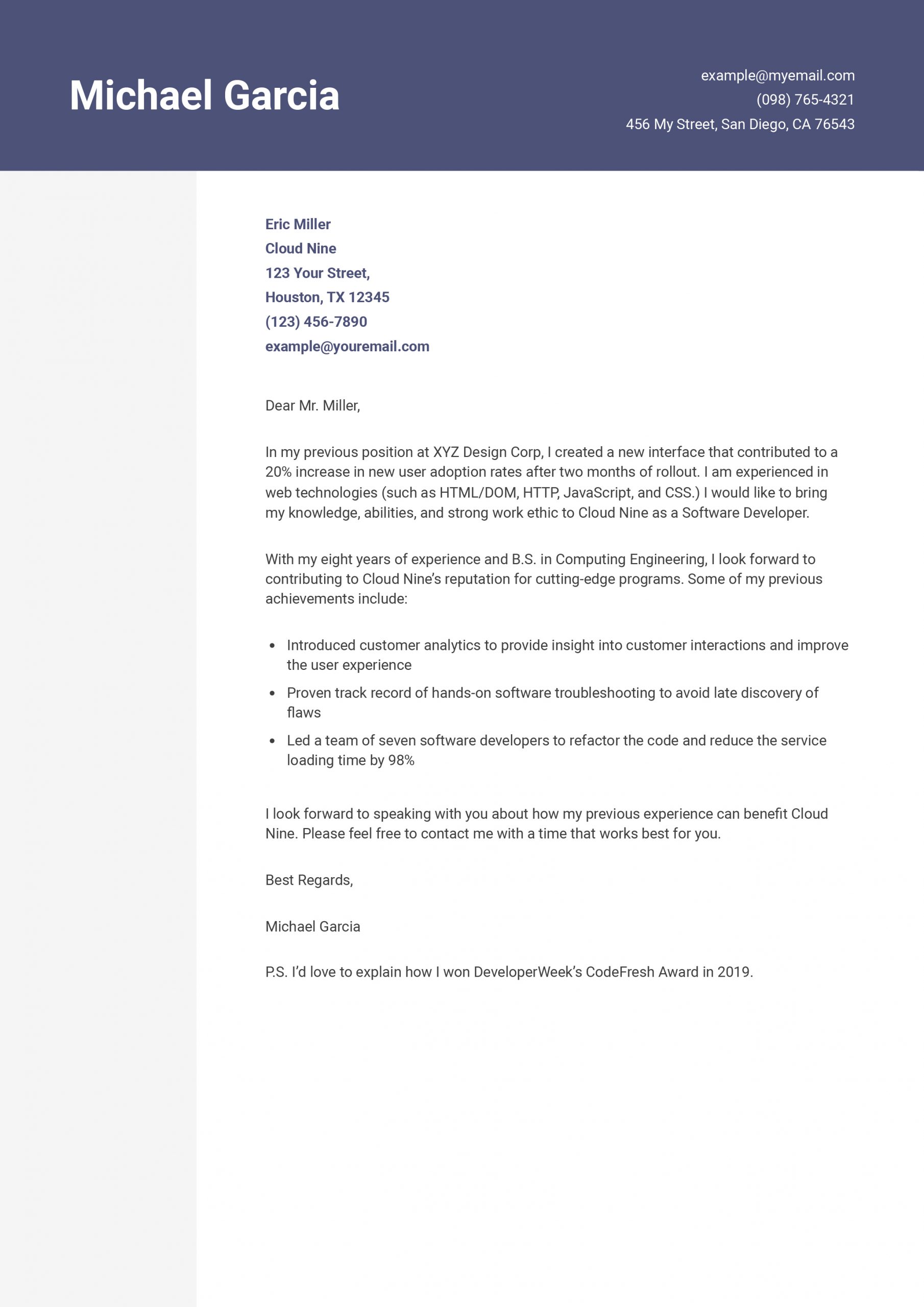 Software Developer Cover Letter Examples and Templates for 2025