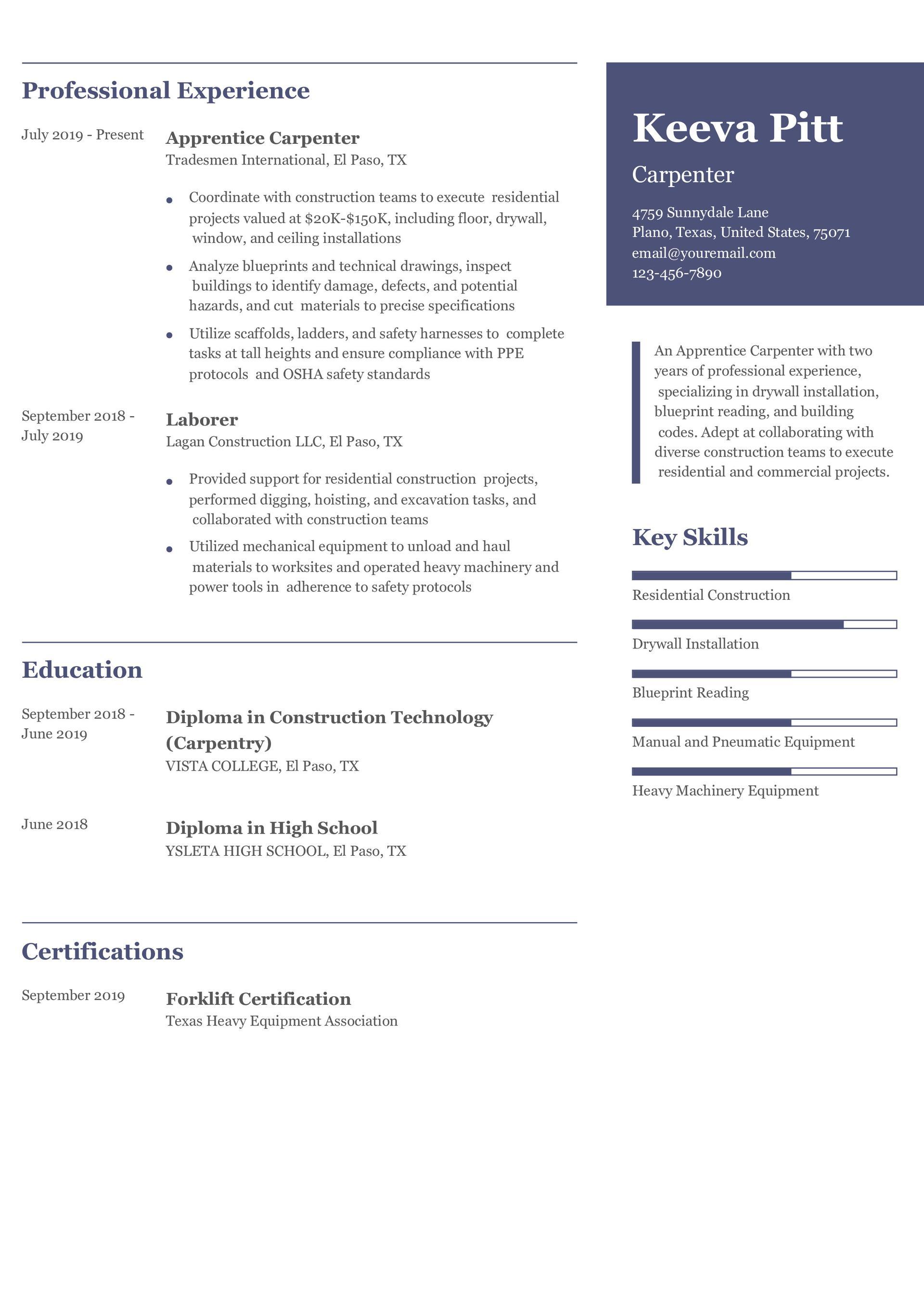 Carpenter Resume Examples and Templates for 2024 - ResumeBuilder.com
