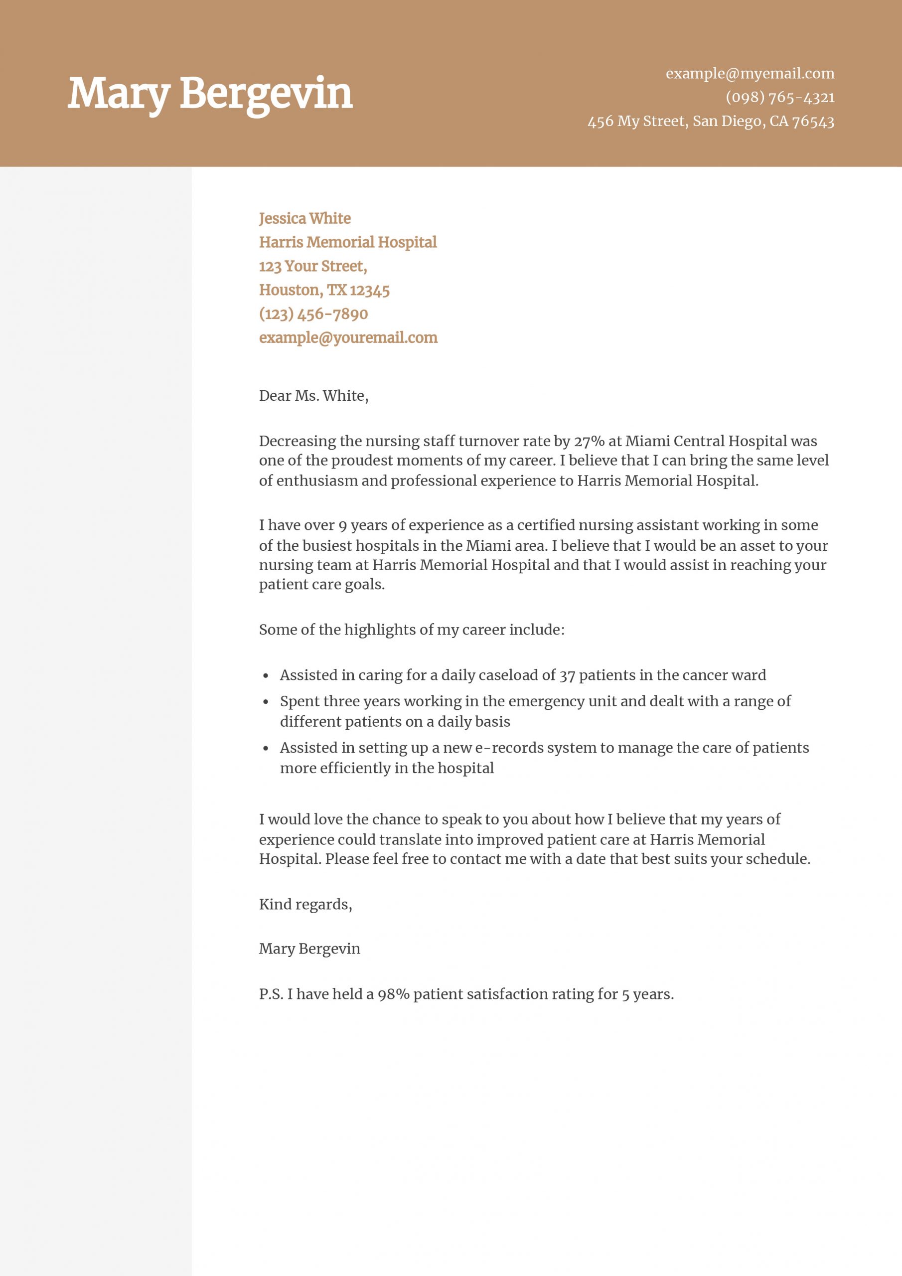 Certified Nursing Assistant Cover Letter Examples and Templates for 2025