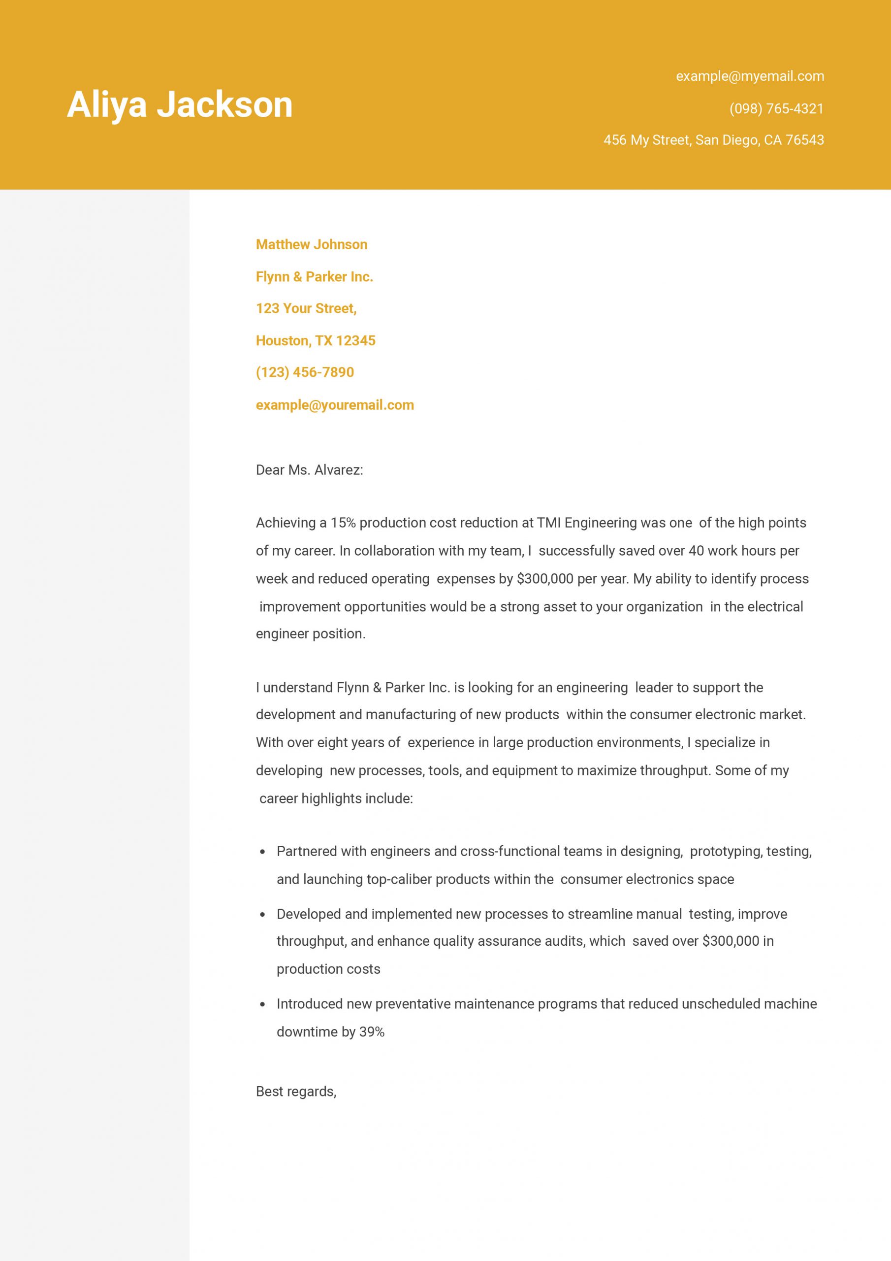 Electrical Engineer Cover Letter Examples and Templates for 2025