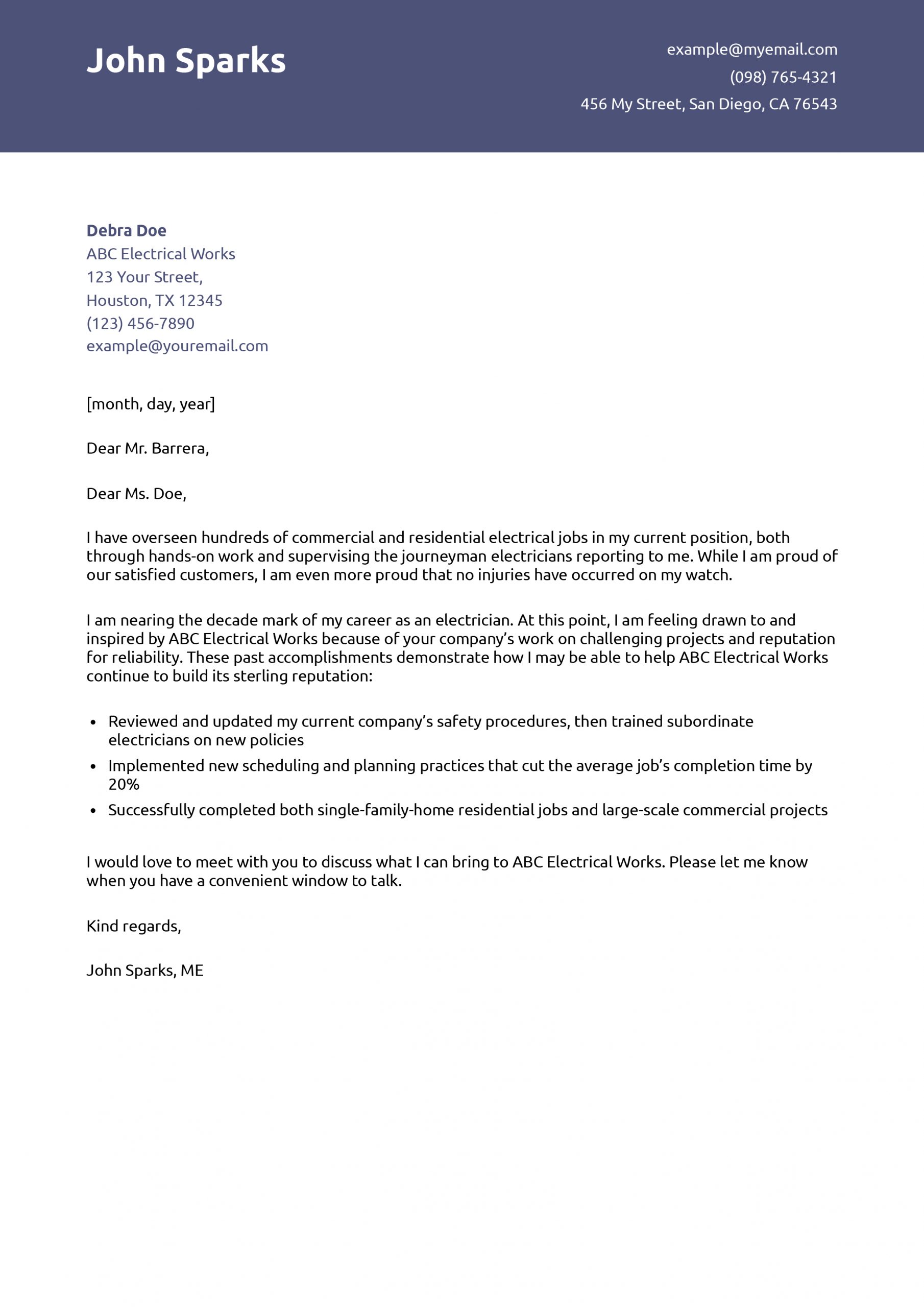 Electrician Cover Letter Examples and Templates for 2025