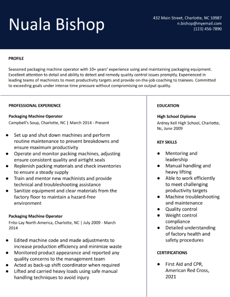 Machine Operator Resume Examples and Templates for 2024