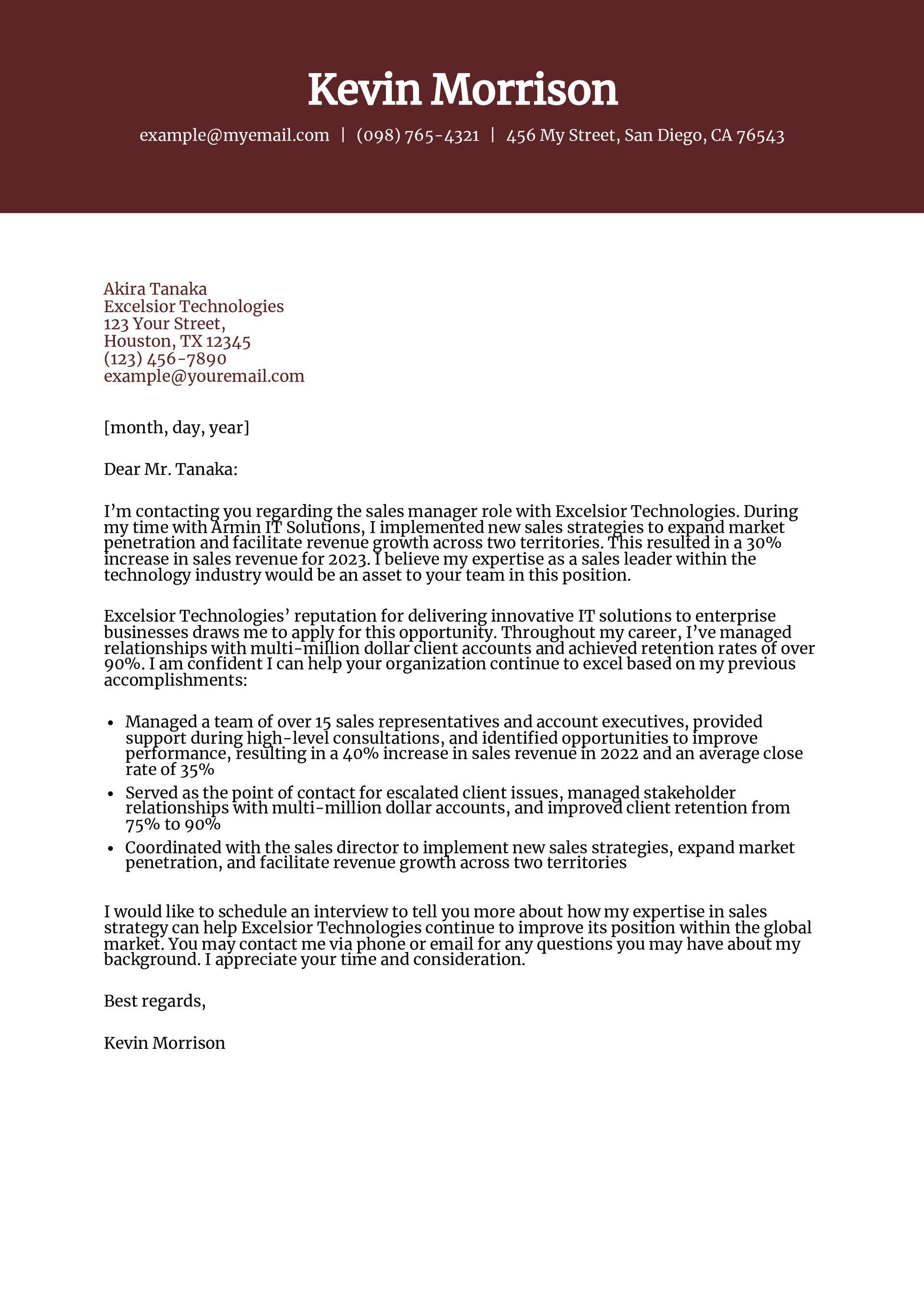 Sales Manager Cover Letter Examples and Templates for 2025 ...
