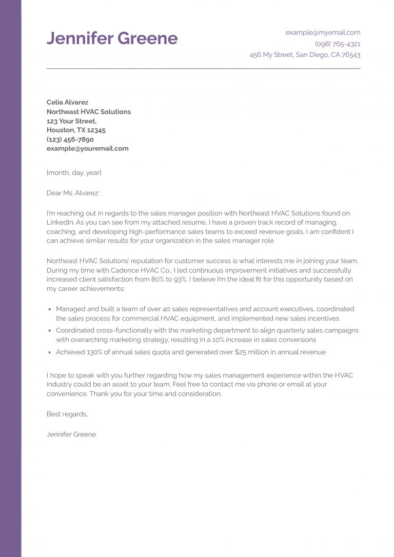 Sales Manager Cover Letter Examples and Templates for 2025 ResumeBuilder