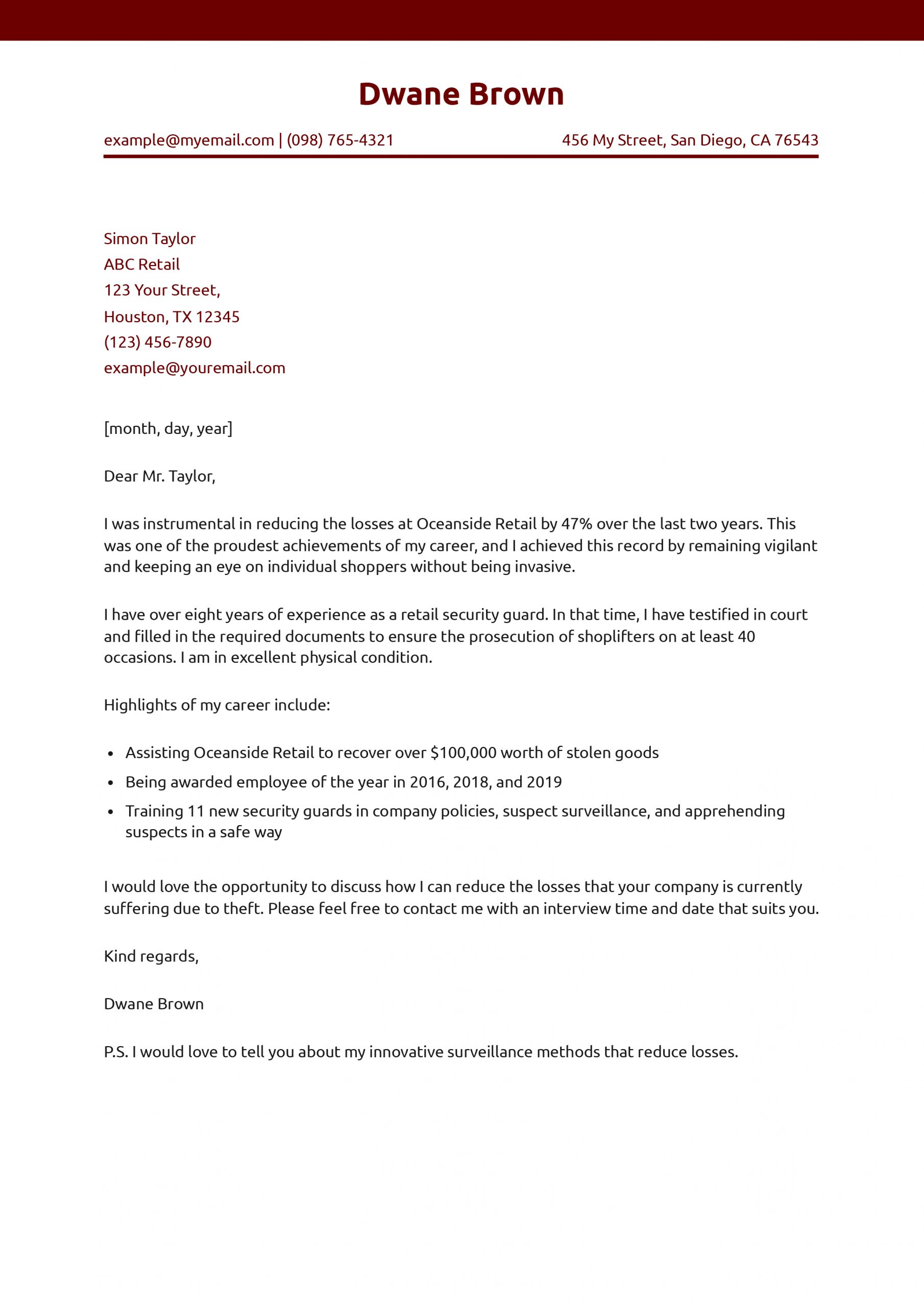 Security Guard Cover Letter Examples and Templates for 2025