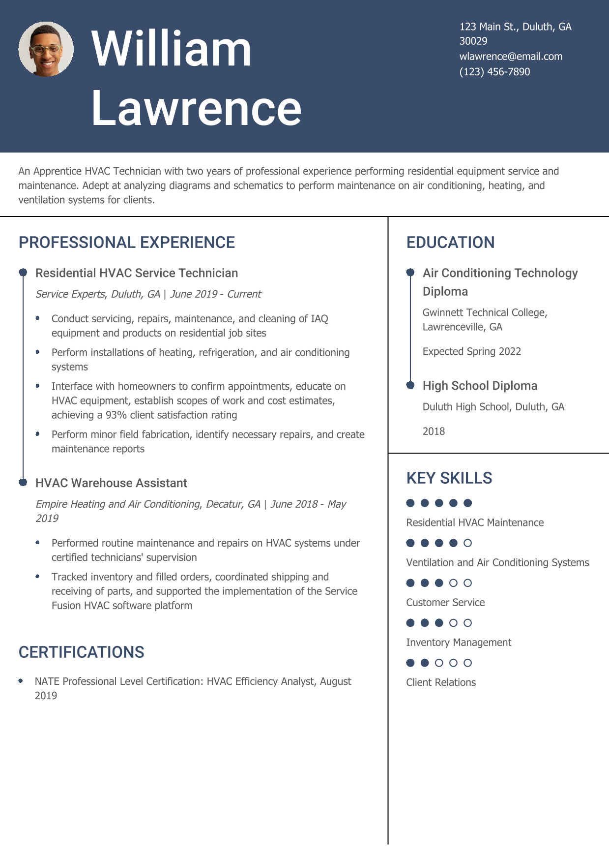 HVAC Technician Resume Example
