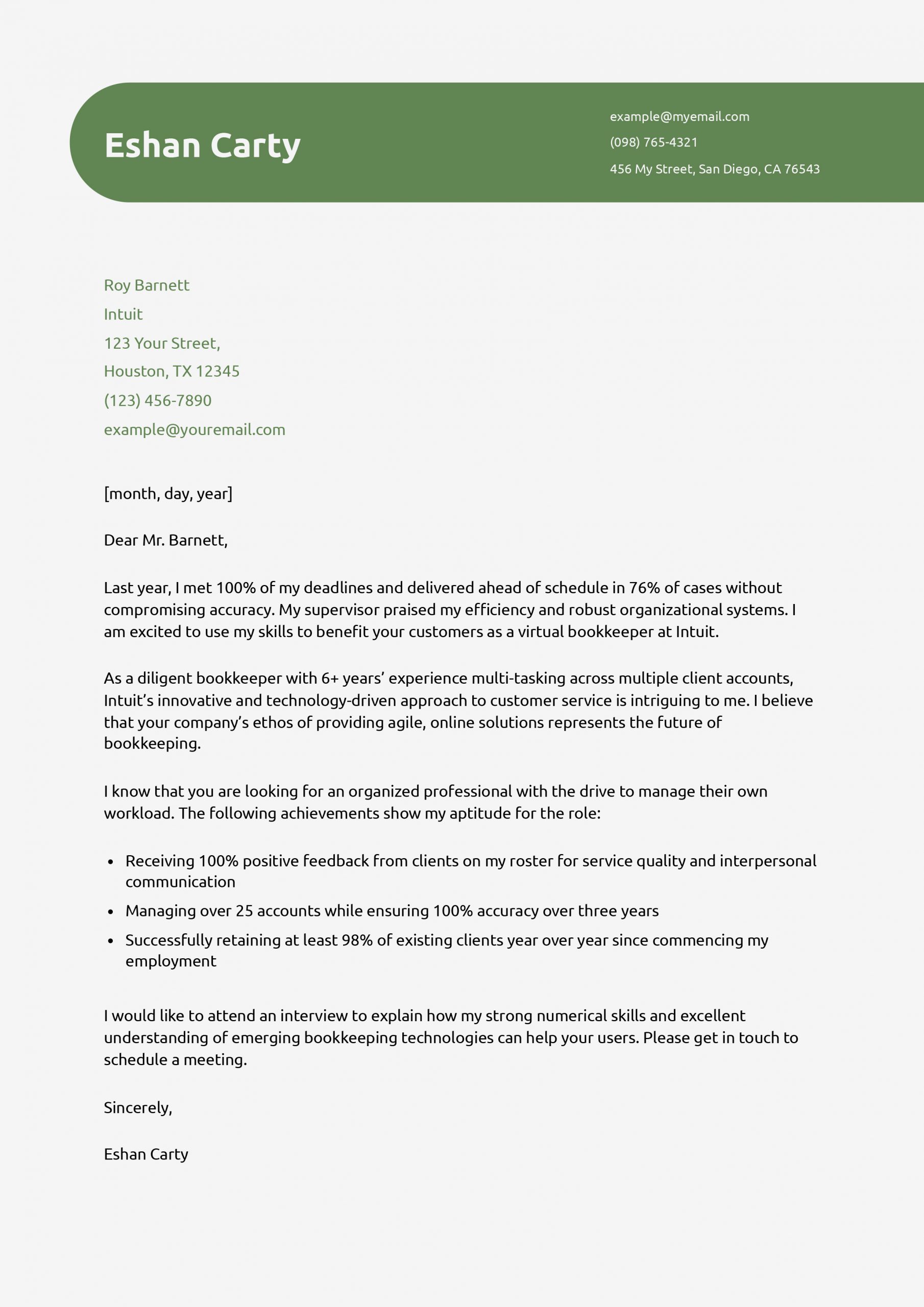 Bookkeeper Cover Letter Examples and Templates for 2025