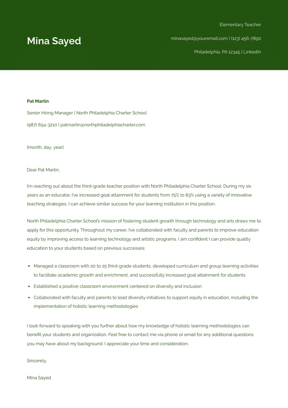 Elementary Teacher Cover Letter Examples and Templates for 2025