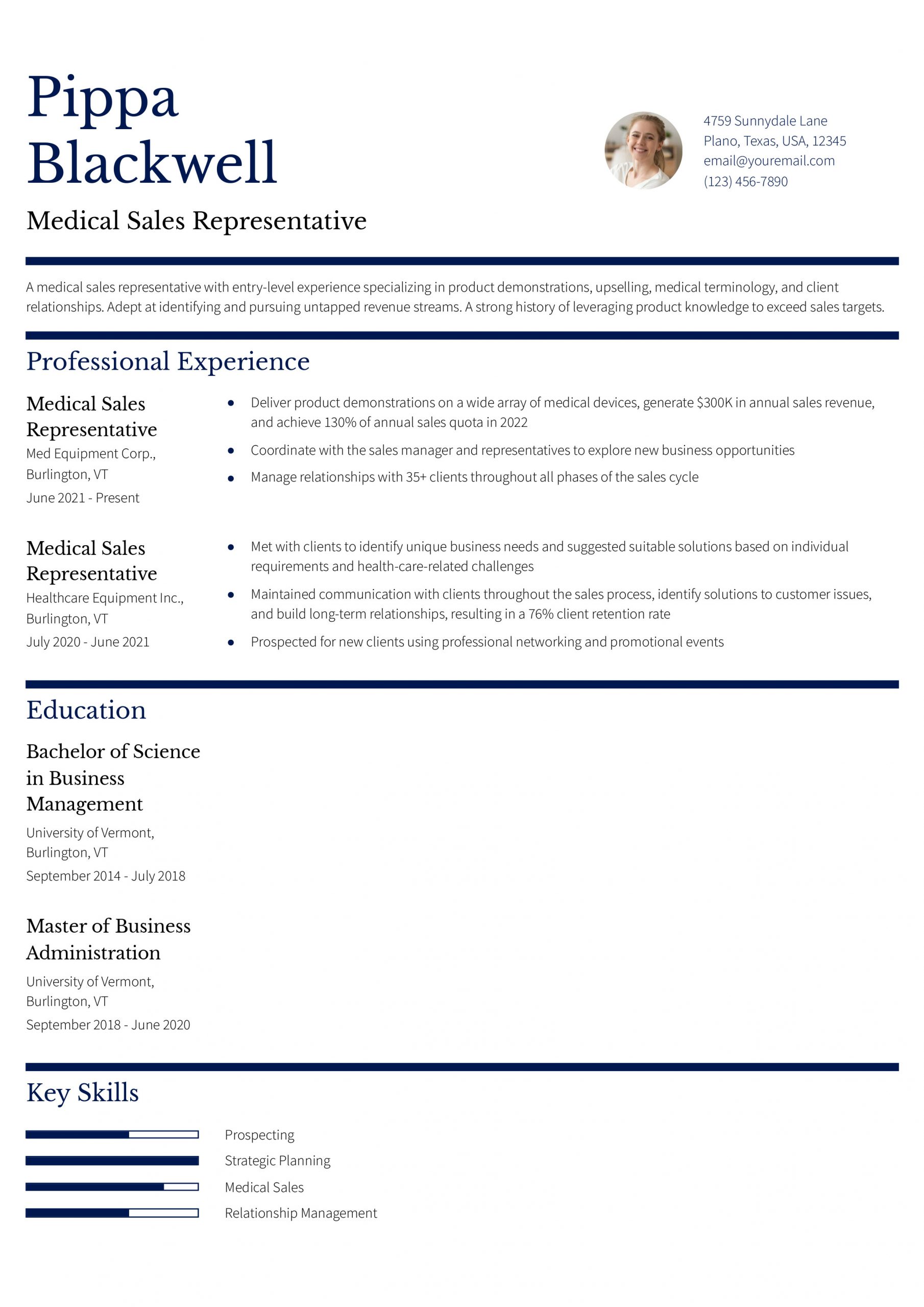 Entry-Level Medical Sales Representative Resume Examples and Templates for 2025