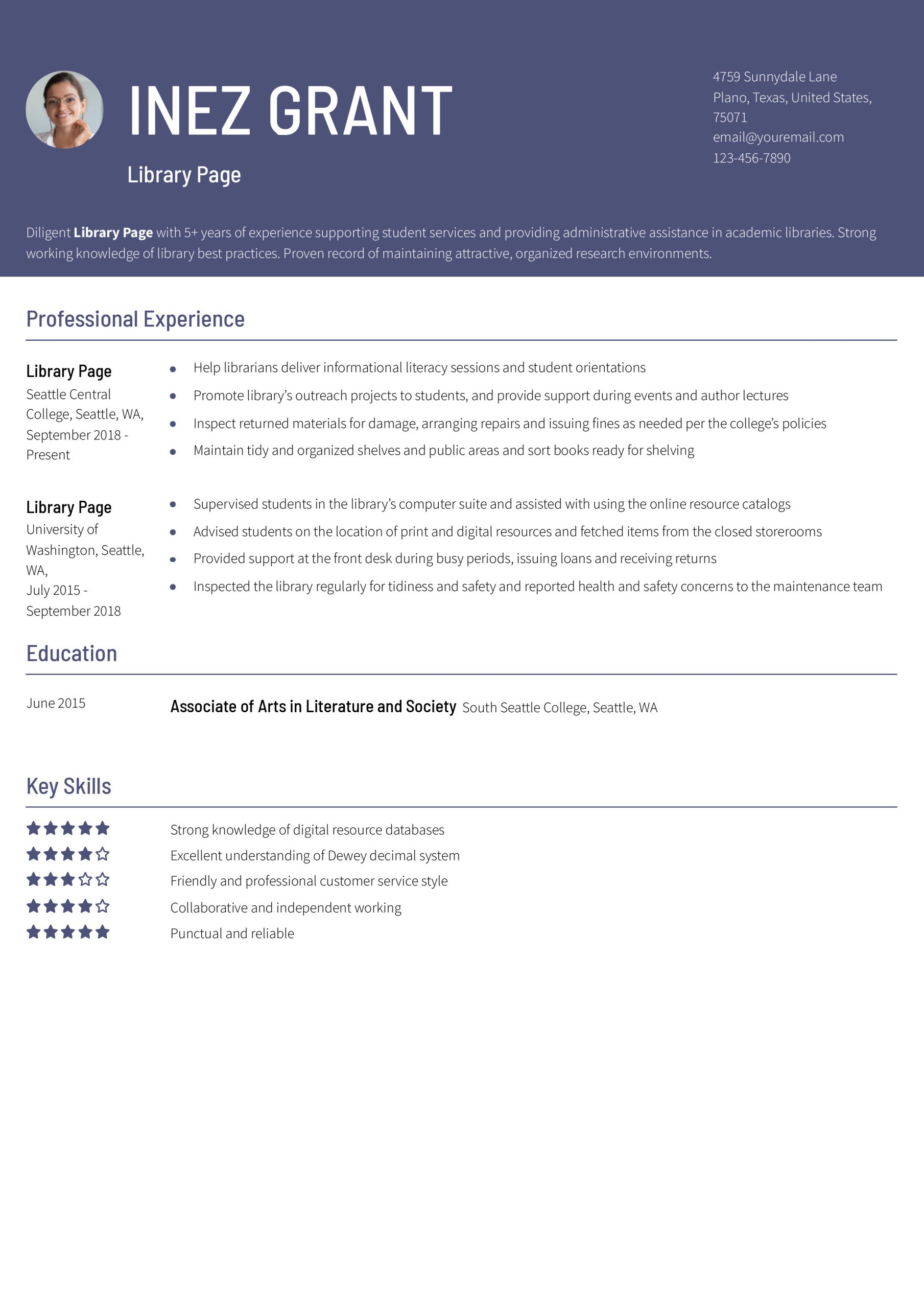 Library Page Resume Examples and Templates for 2025