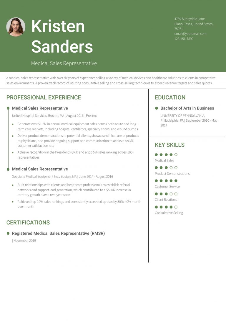 Medical Sales Resume Examples and - Medical Sales Mid Level 768x1087 