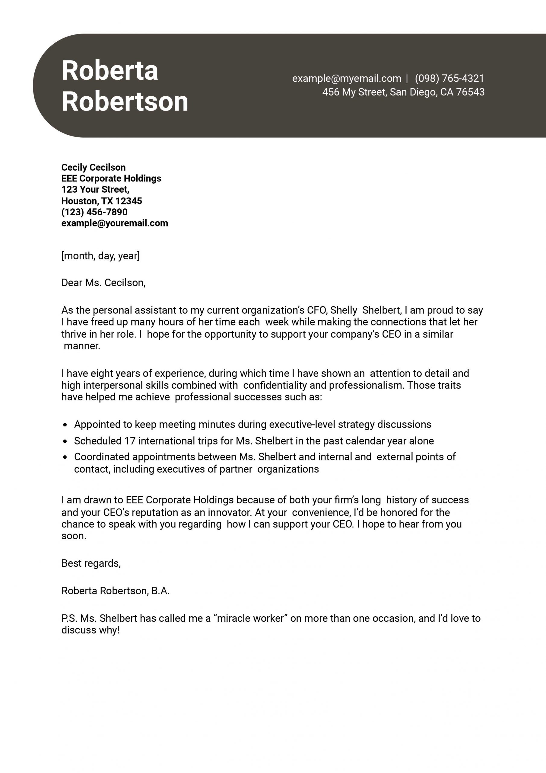 Personal Assistant Cover Letter Examples and Templates for 2025