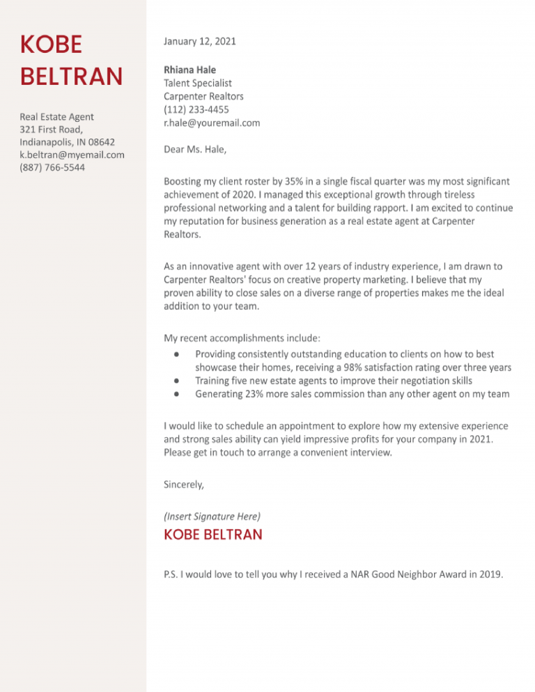Real Estate Agent Cover Letter Examples and Templates for 2024