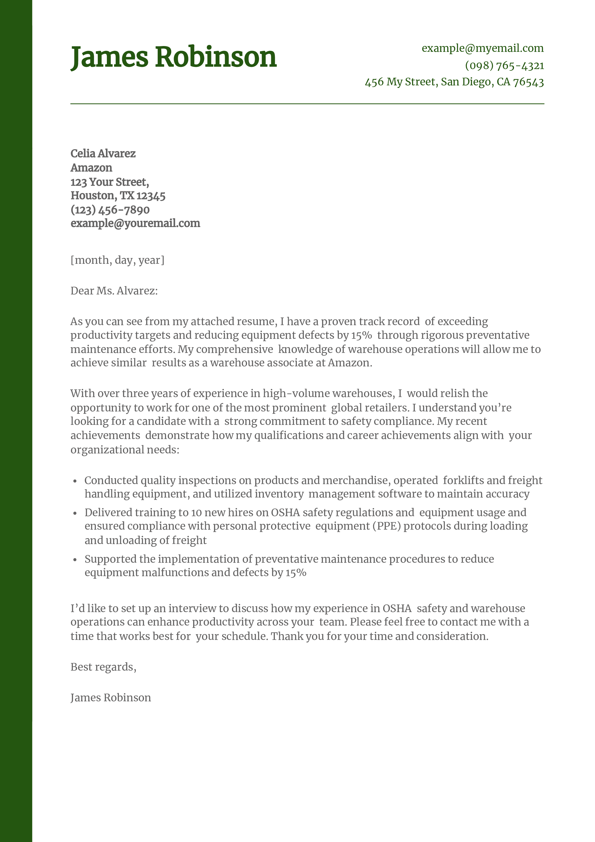 High-Volume Warehouse Worker Cover Letter
