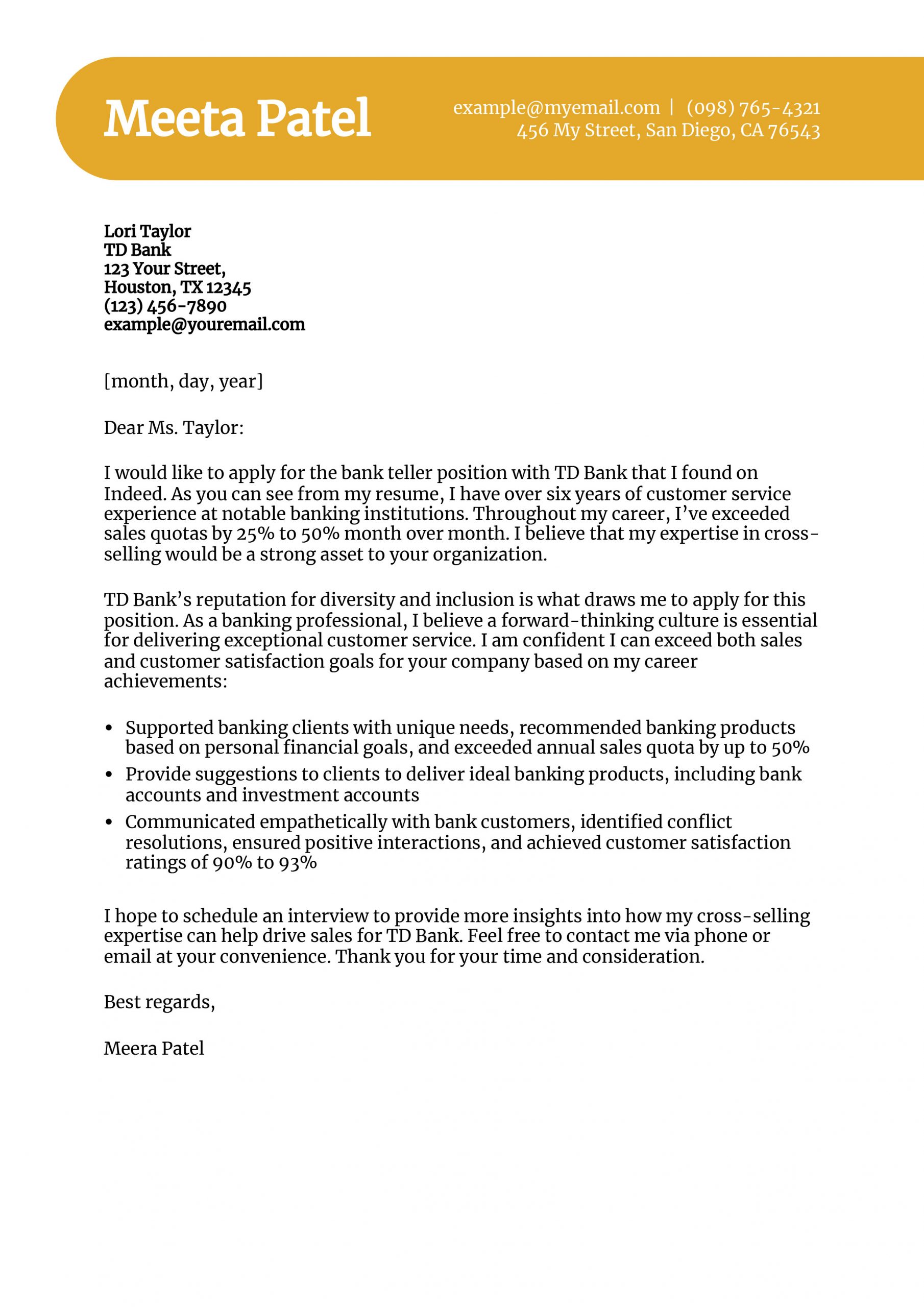 Bank Teller Cover Letter Examples and Templates for 2025