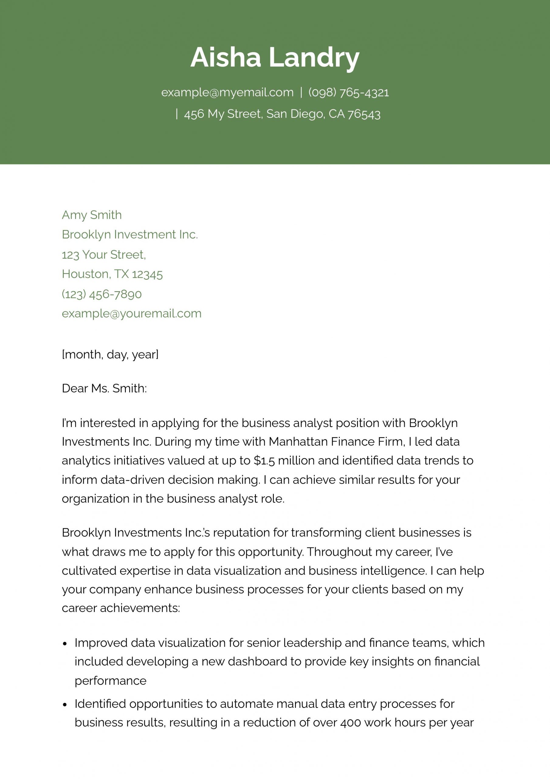 Business analyst cover letter discount