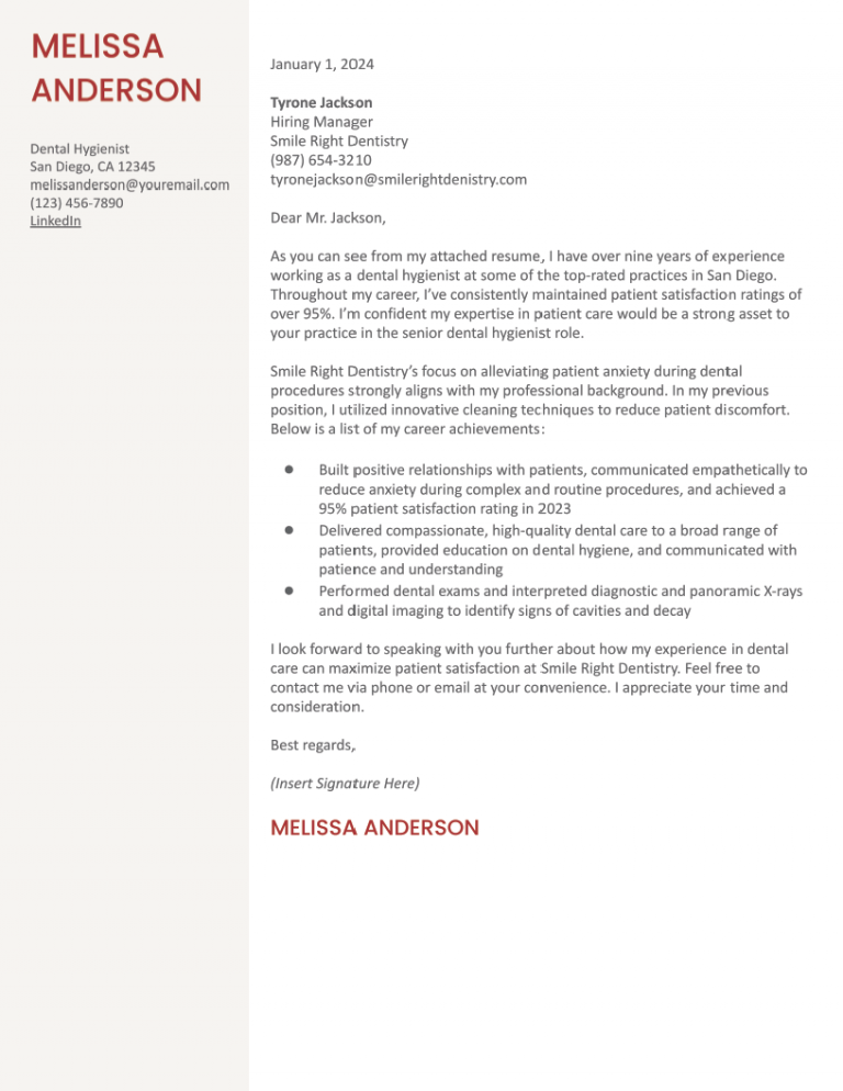 Dental Hygienist Cover Letter Examples and Templates for 2024