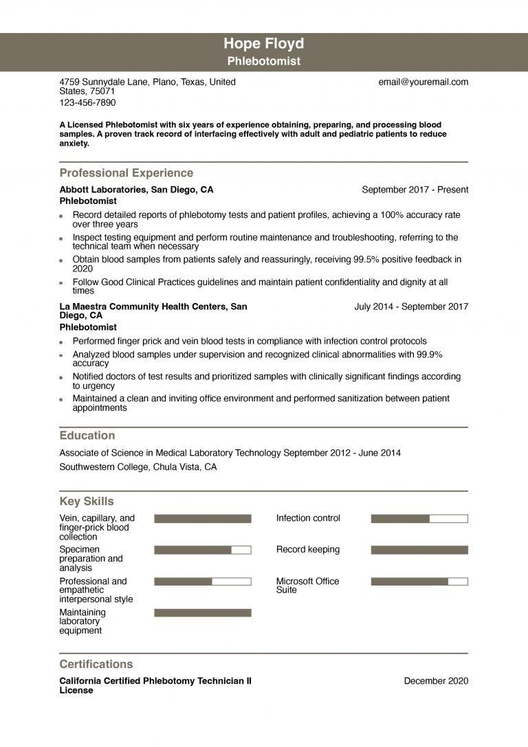 Phlebotomist Resume Examples And Templates For Resumebuilder Com