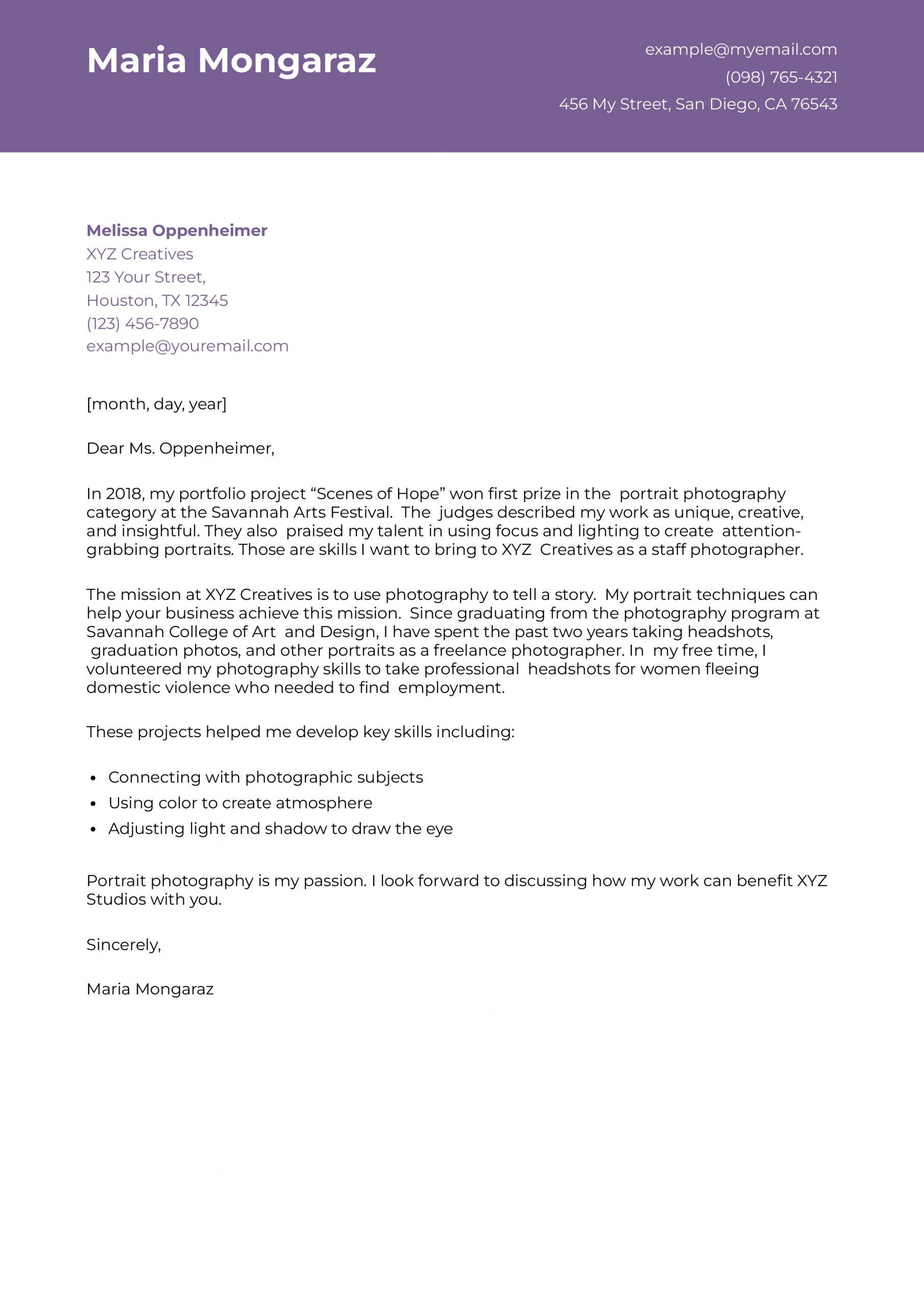 Photographer Cover Letter Examples and Templates for 2025