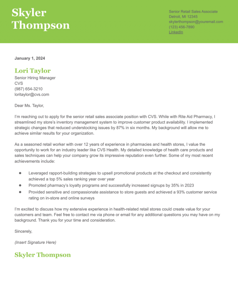 Retail Sales Associate Cover Letter Examples and Templates for 2024