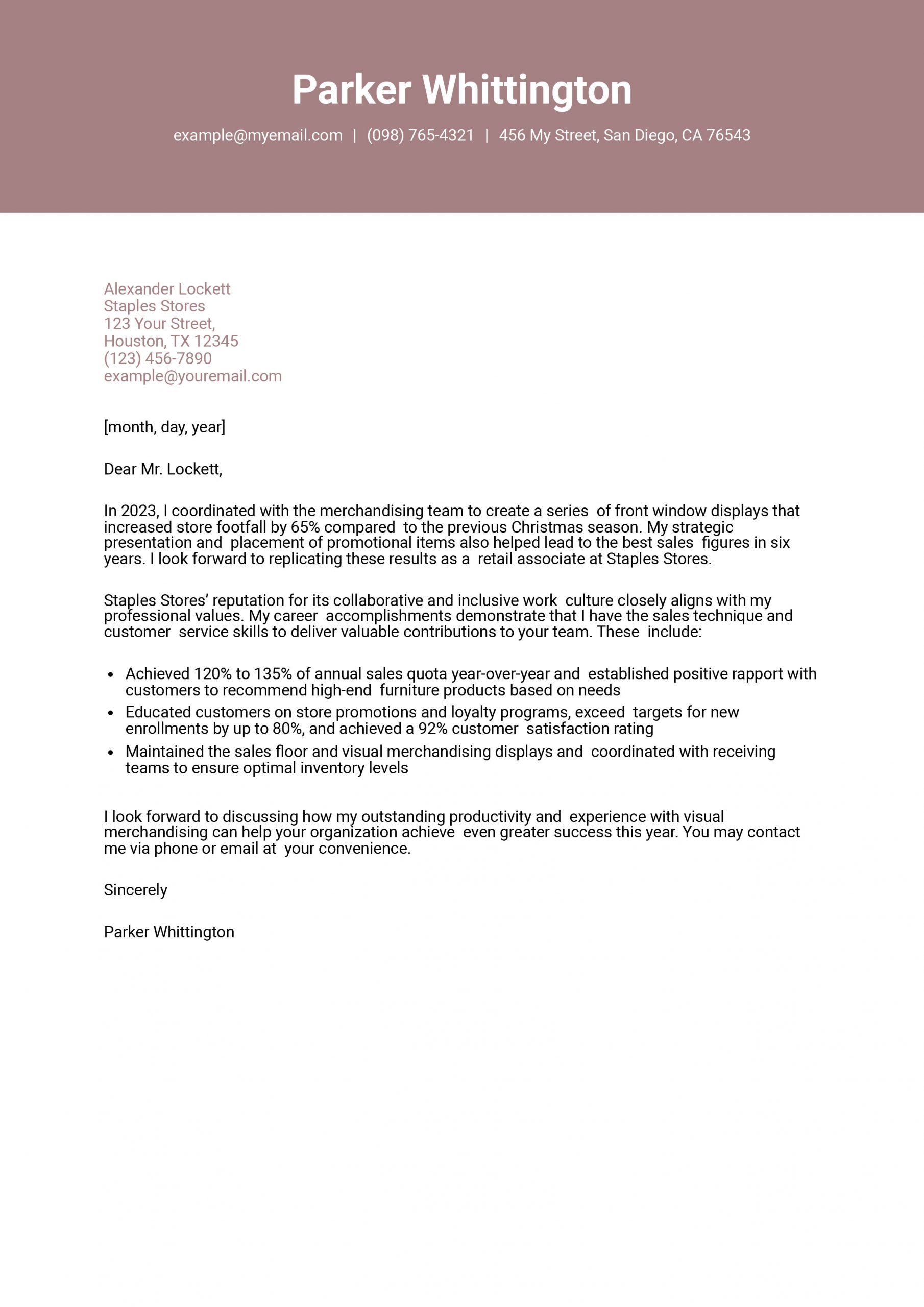 Retail Sales Associate Cover Letter Examples and Templates for 2025